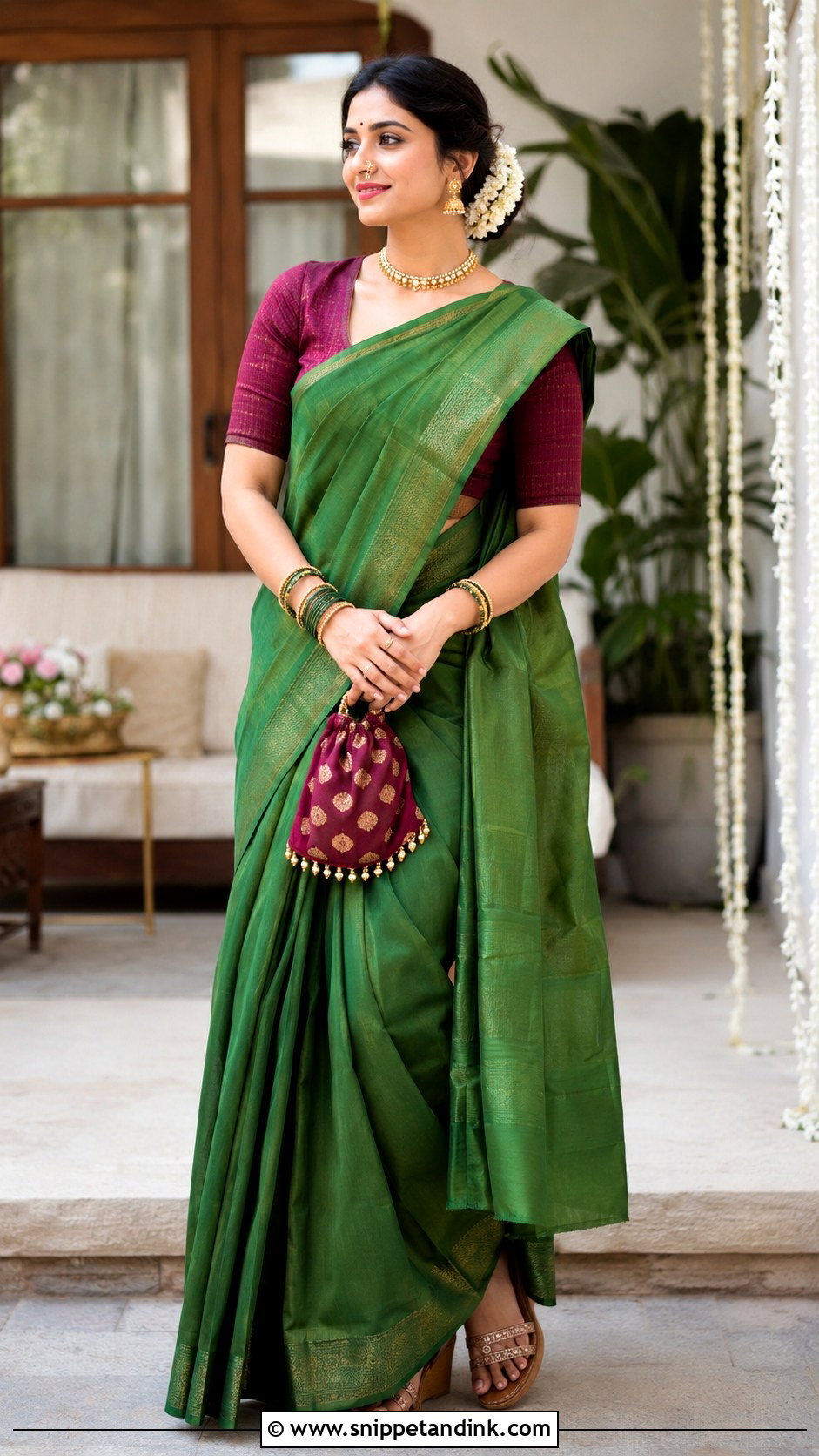 Silk Saree With Khun Blouse - Snippet and Ink - 20 Maharatrian Wedding Outfit Ideas