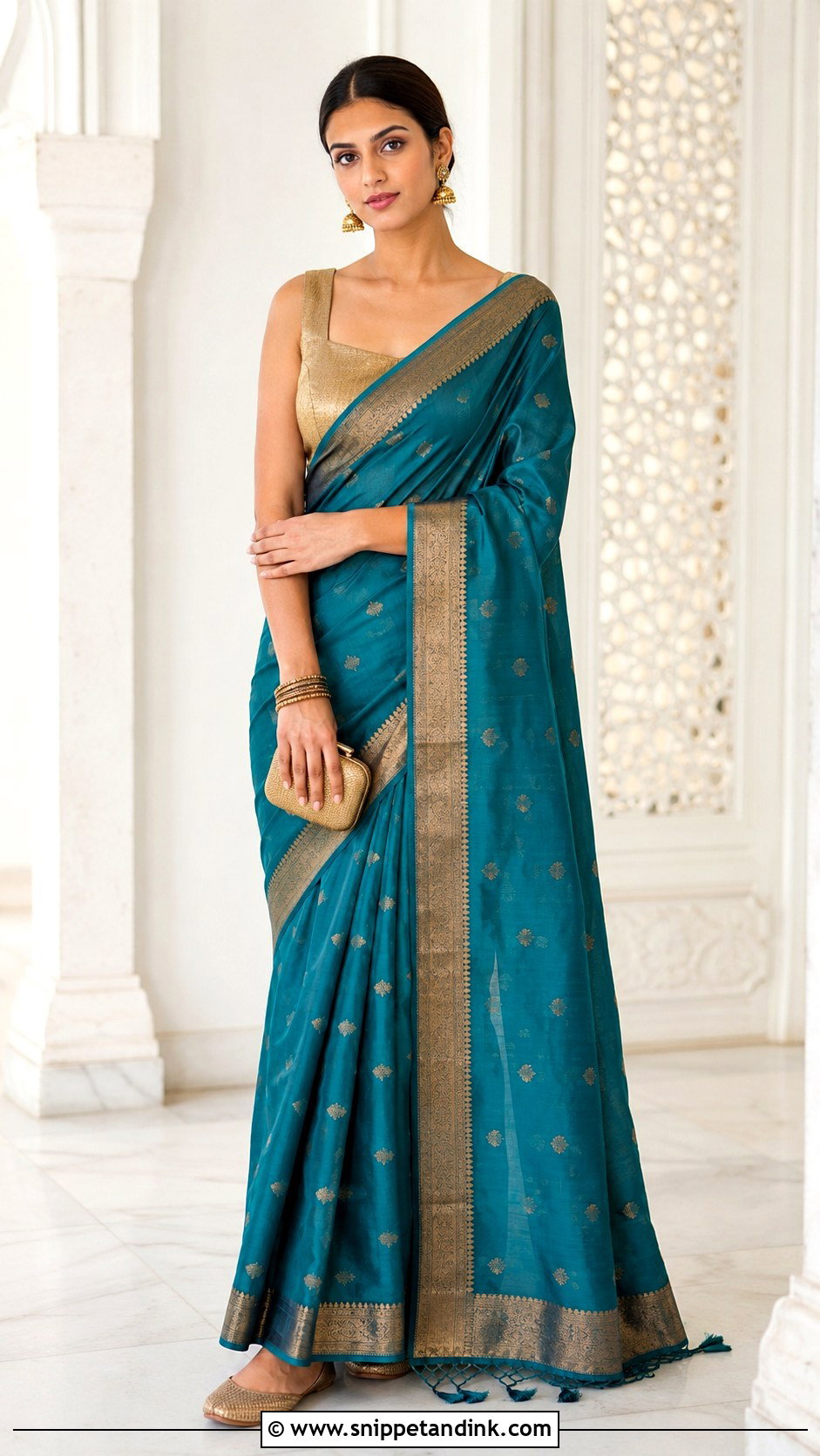 Silk Saree With Modern Blouse - Snippet and Ink - 20 Aesthetic Indian Dress Ideas