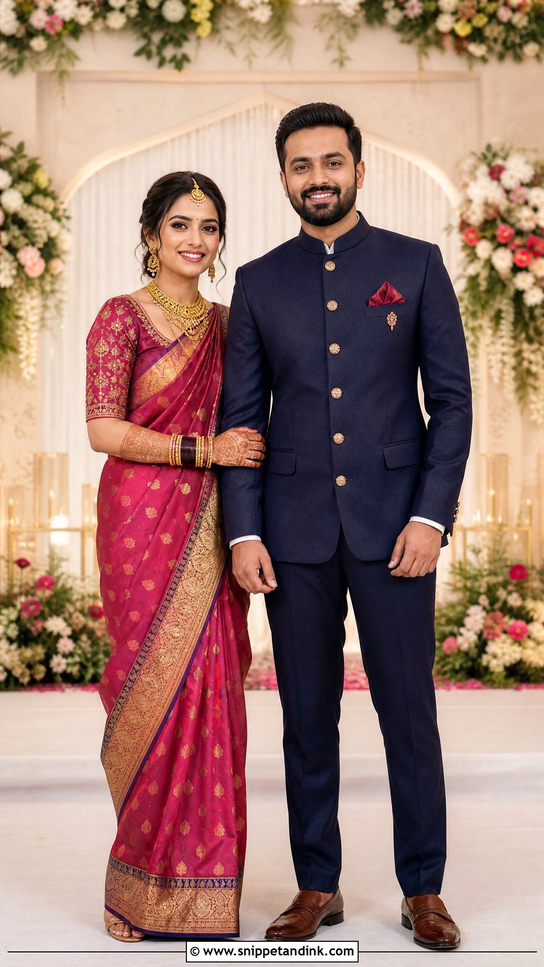 Silk Sari And Bandhgala Wedding Couple - Snippet and Ink - 20 Wedding Dresses for Couple