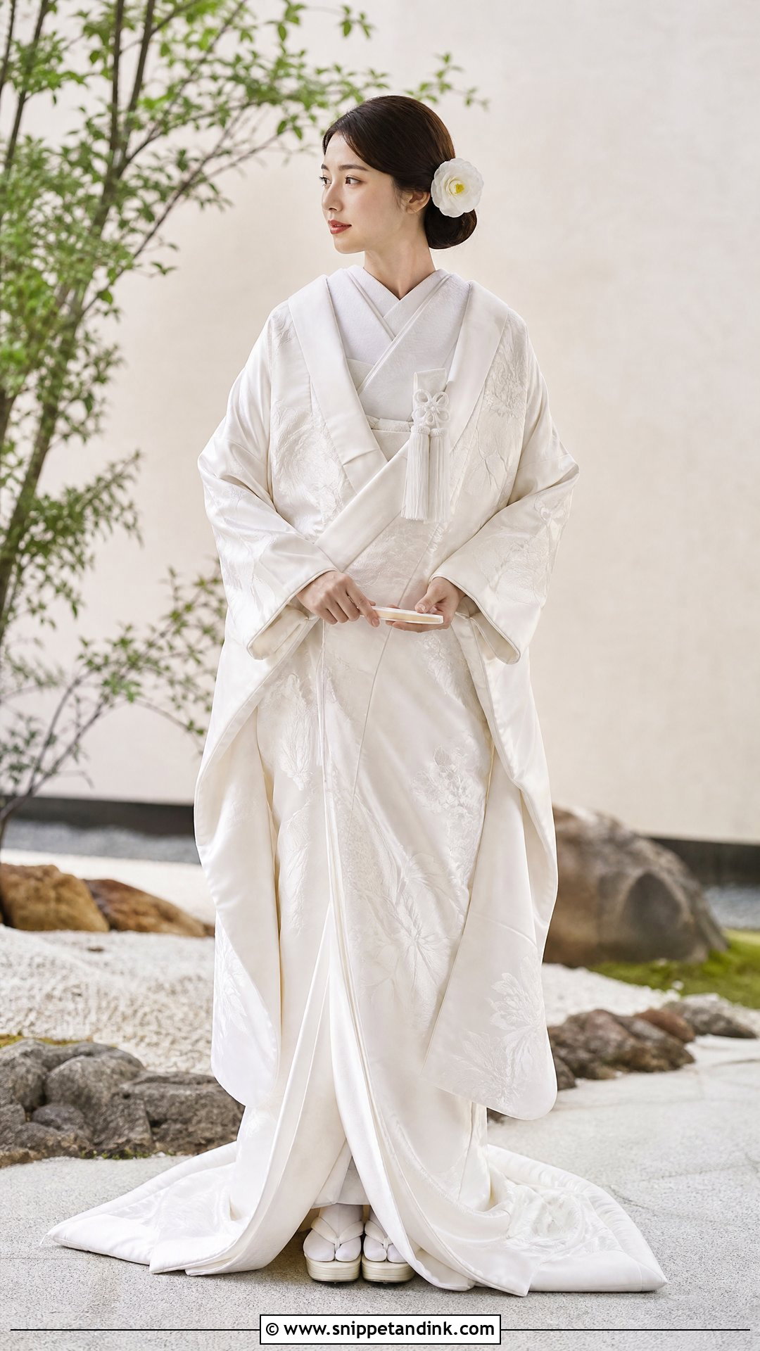 Silk Shiromuku With Low Bun - Snippet and Ink - 20 Shiromuku Wedding Kimono Ideas