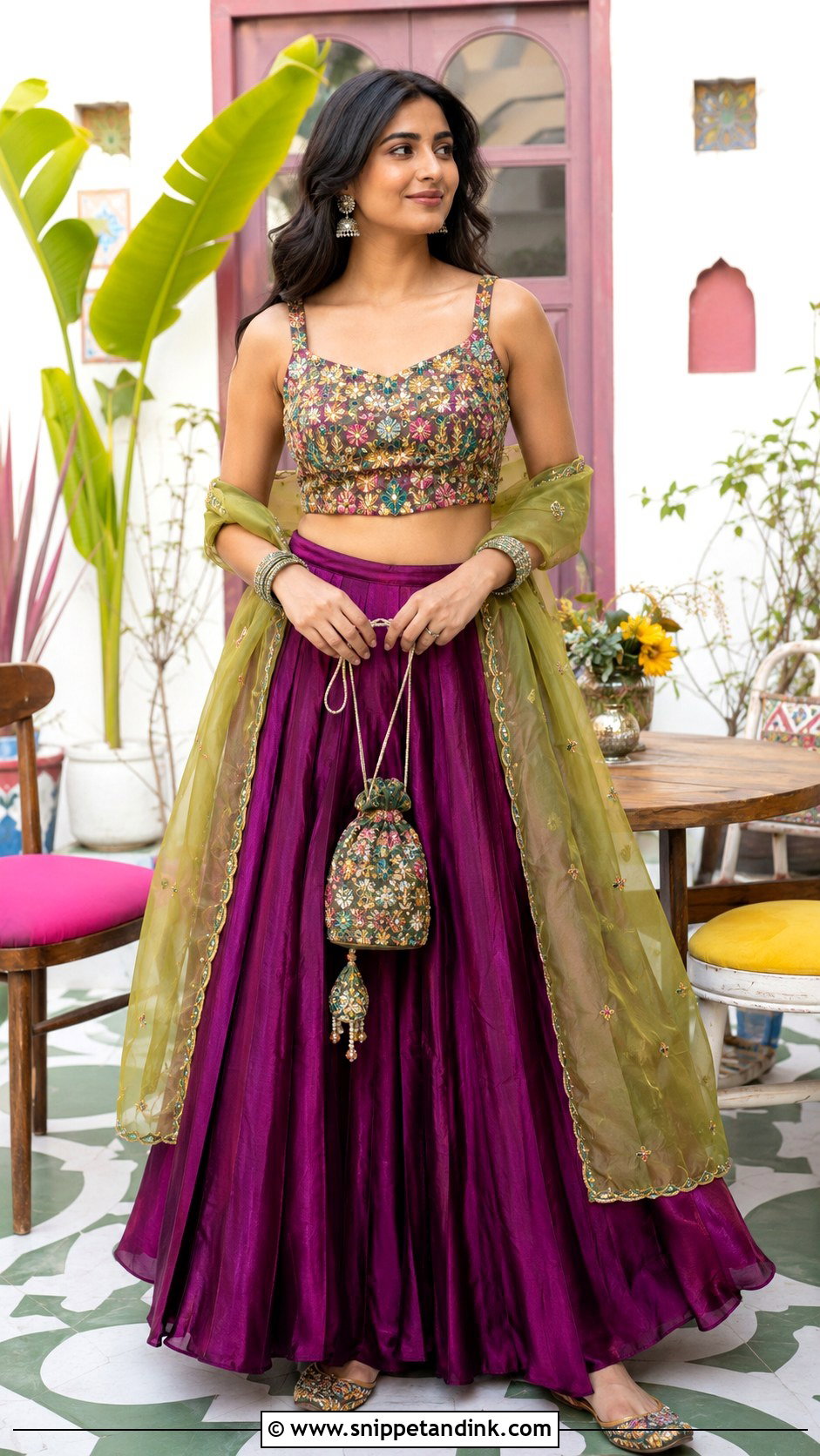 Silk Skirt and Crop Top for Mehendi - Snippet and Ink - 20 Indian Wedding Dress for Sisters Wedding Ideas