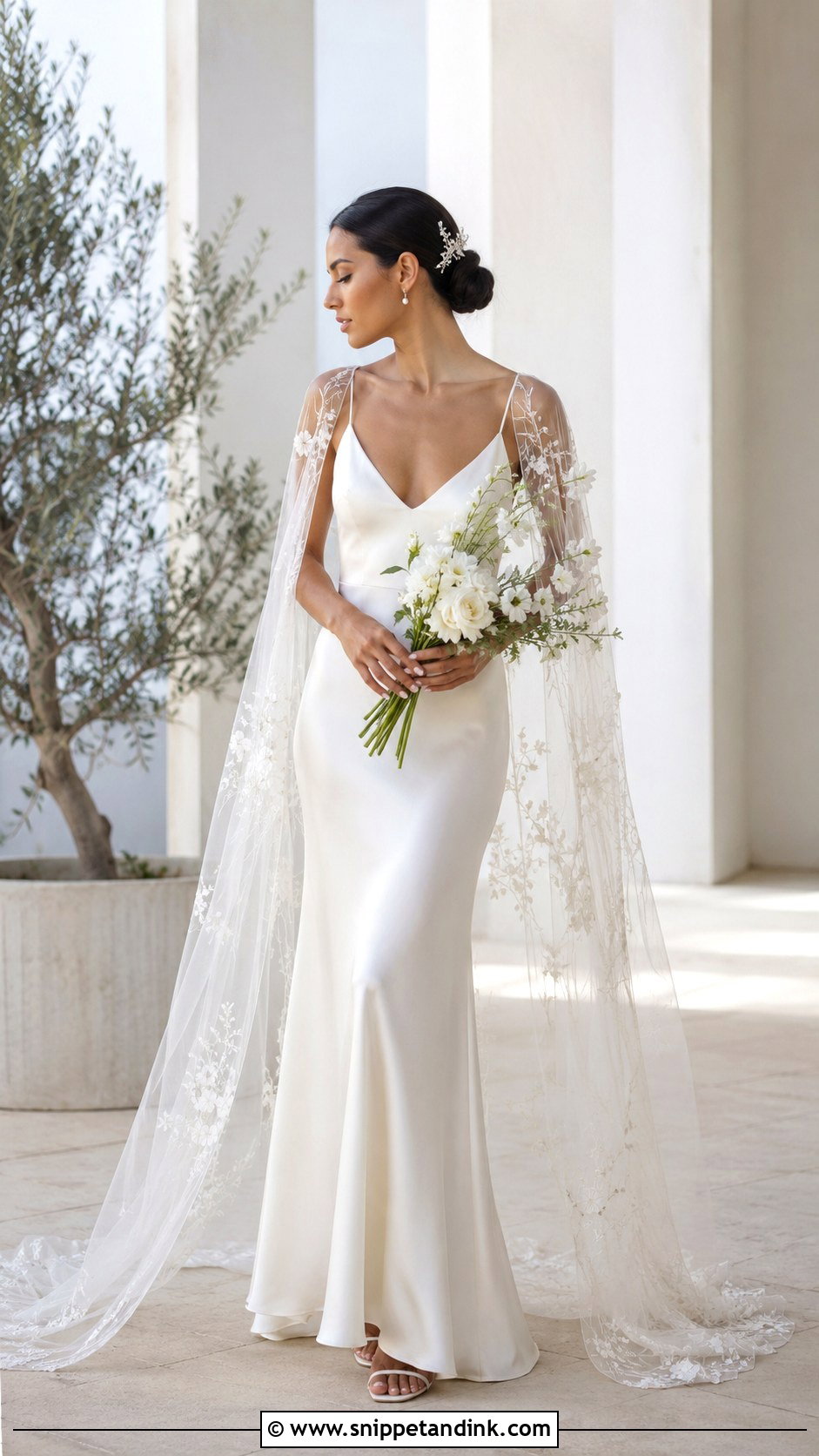 Silk Slip Fairy Wedding Dress With Tulle Cape - Snippet and Ink - 20 Ethereal Fairy Wedding Dress Ideas