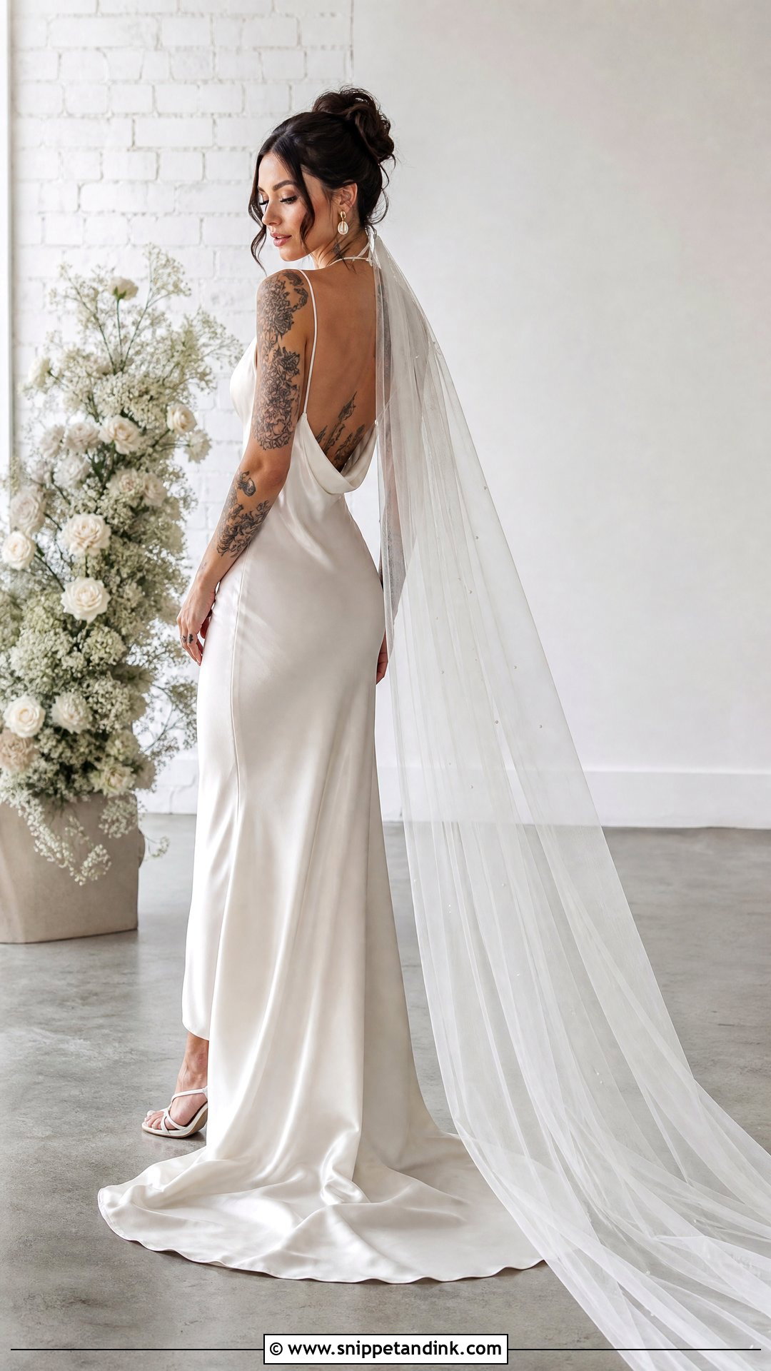 Silk Slip Wedding Dress - Snippet and Ink - 20 Tattooed Bride Wedding Dress Ideas