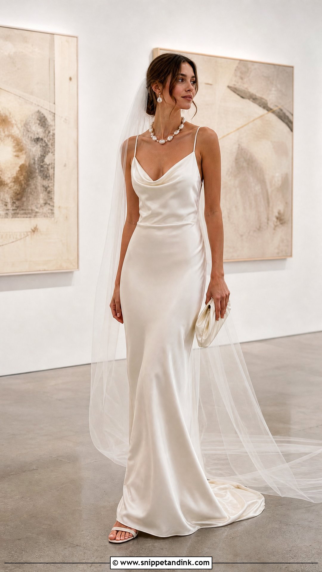 Silk Slip Wedding Dress With Baroque Pearl Necklace - Snippet and Ink - 20 Wedding Dress with Pearl Necklace Ideas