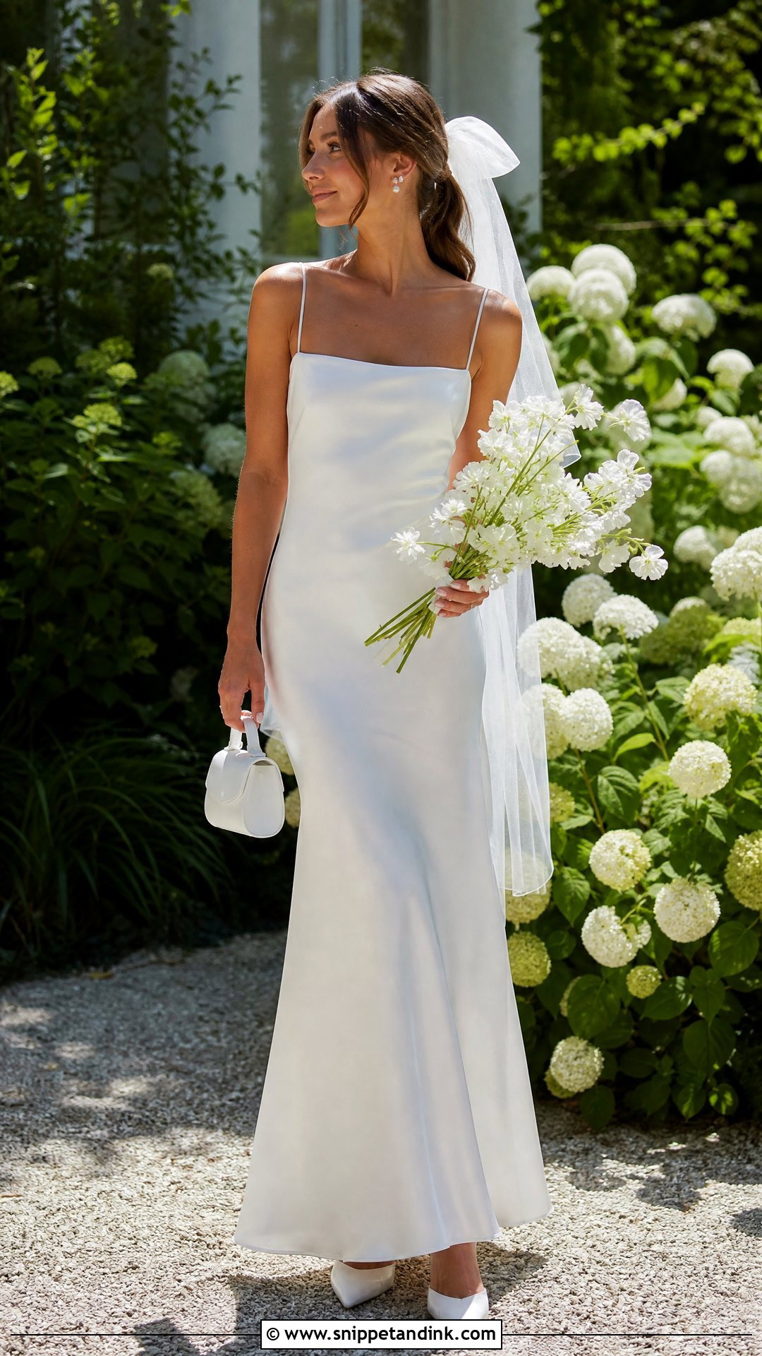Silk Slip Wedding Dress With Bow Veil - Snippet and Ink - 20 Silk Slip Wedding Dress Ideas