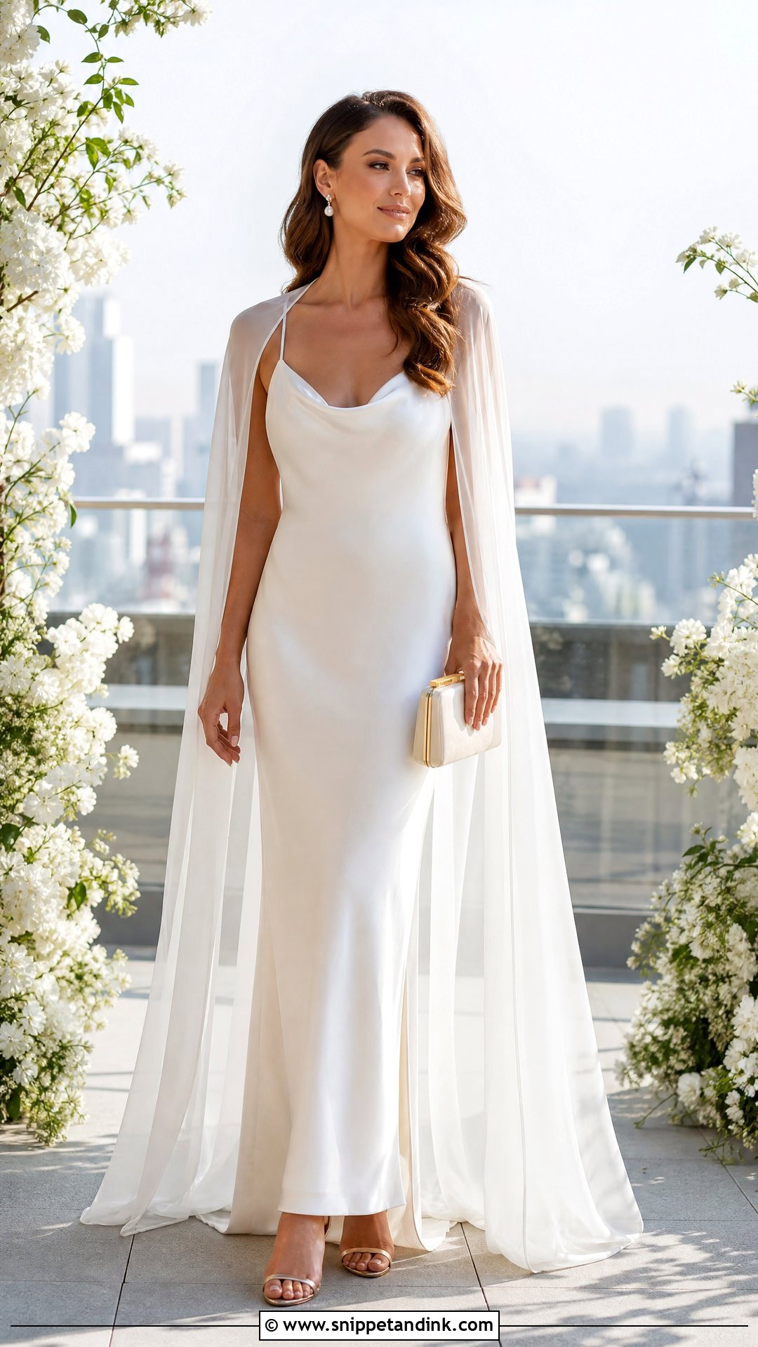 Silk Slip Wedding Dress With Bridal Cape - Snippet and Ink - 20 Wedding Dress Combination Ideas