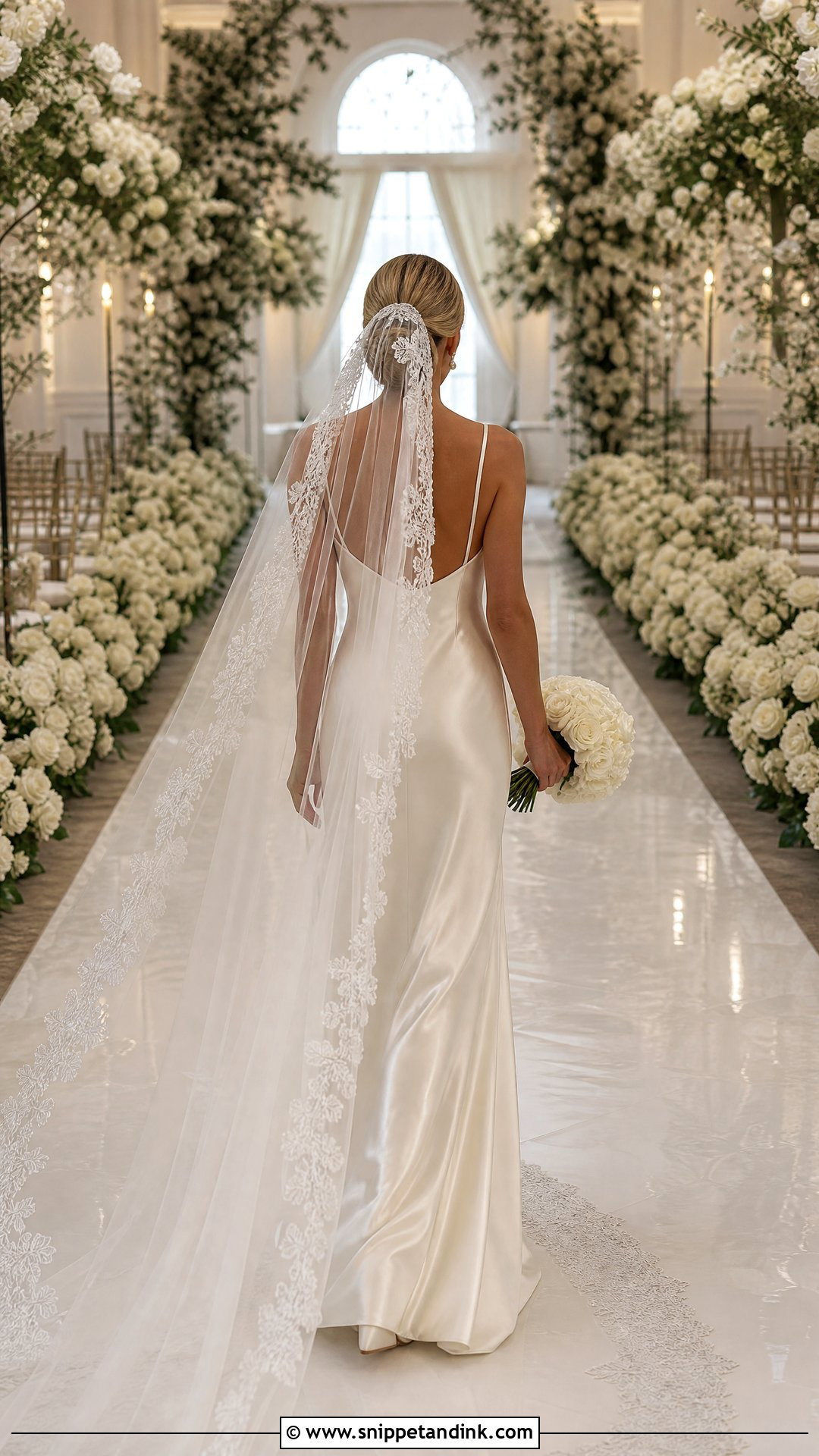 Silk Slip Wedding Dress With Lace Cathedral Veil - Snippet and Ink - 20 Silk Slip Wedding Dress Ideas