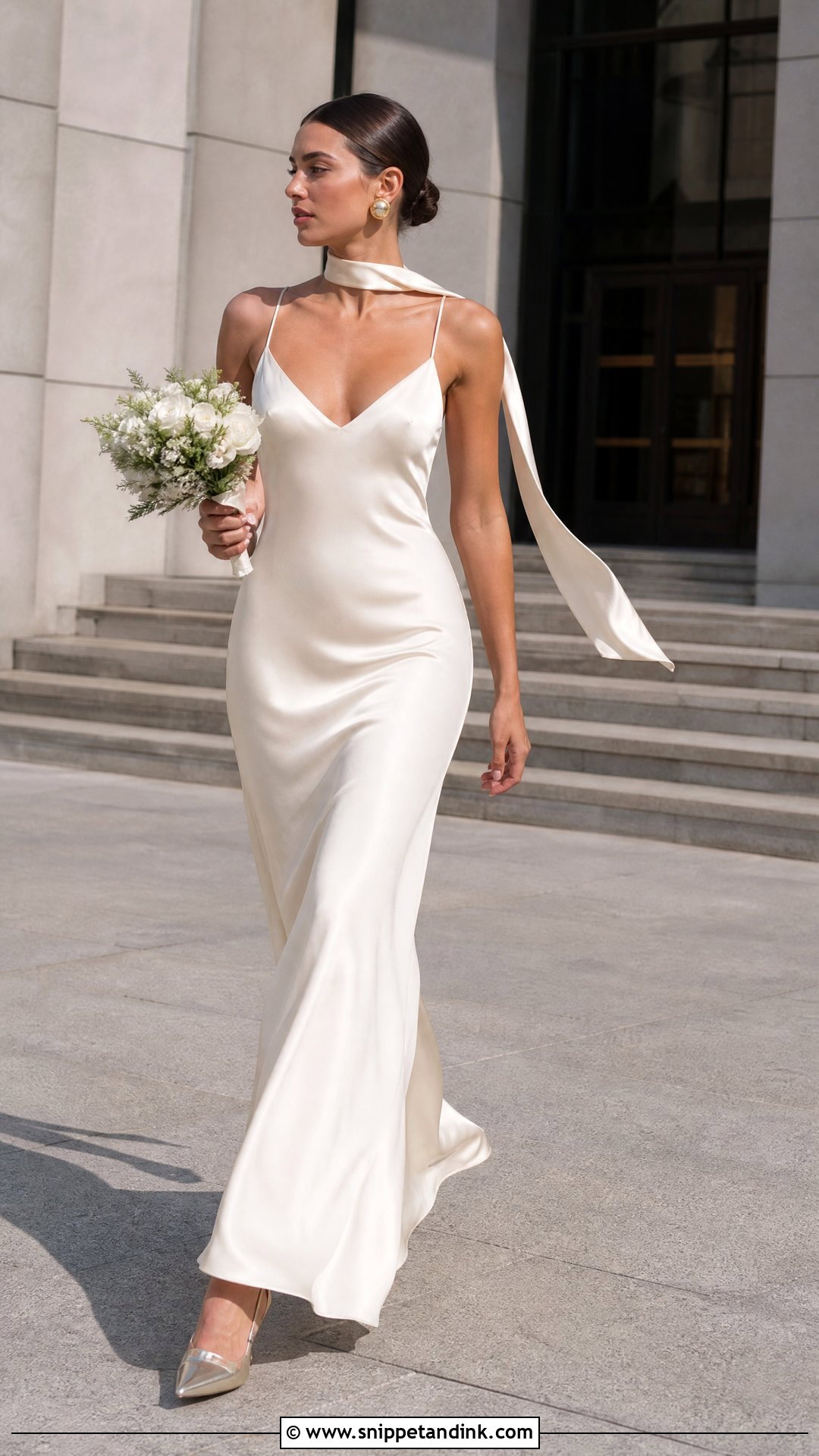 Silk Slip Wedding Dress With Skinny Neck Scarf - Snippet and Ink - 25 Neck Scarf Wedding Dress Ideas