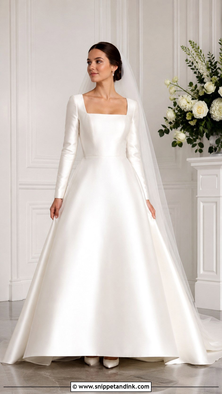 Silk Square Neck Wedding Dress With Sleeves - Snippet and Ink - 25 Silk Wedding Dress with Sleeves
