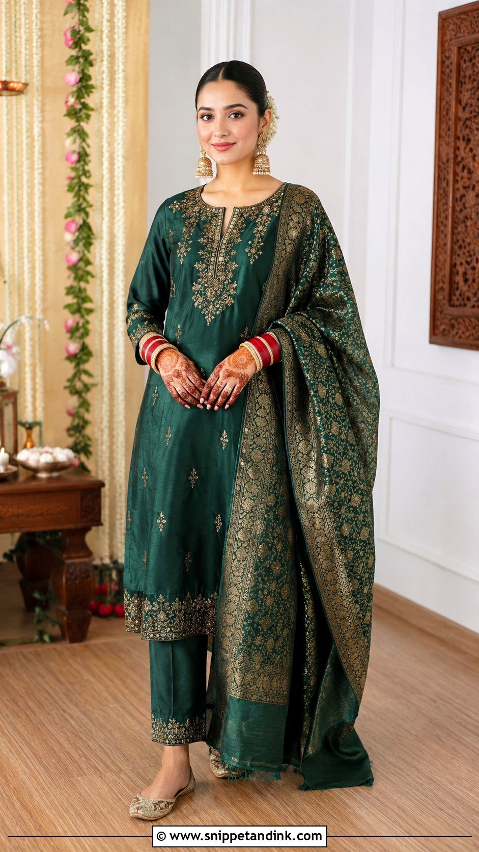 Silk Suit Bangle Ceremony Outfit - Snippet and Ink - 25 Bangle Ceremony Outfit for Bride Ideas