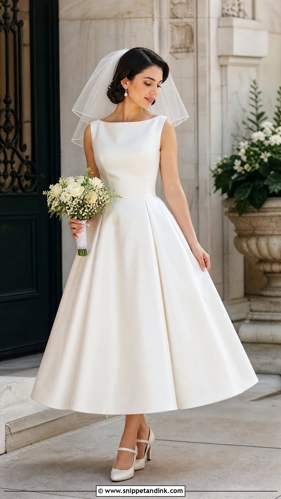 Silk Tea Length Wedding Dress With Mary Jane Heels - Snippet and Ink - 25 Elegant Silk Wedding Dress Ideas