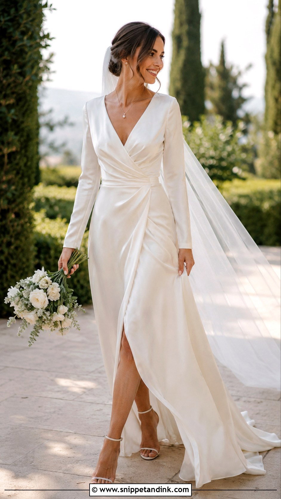 Silk V Neck Wedding Dress With Sleeves - Snippet and Ink - 25 Silk Wedding Dress with Sleeves