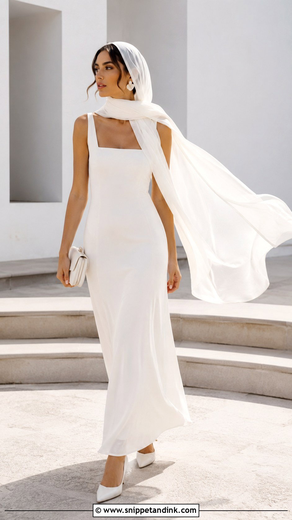 Silk Veil Scarf With Minimalist Wedding Gown - Snippet and Ink - 20 Silk Veil Ideas