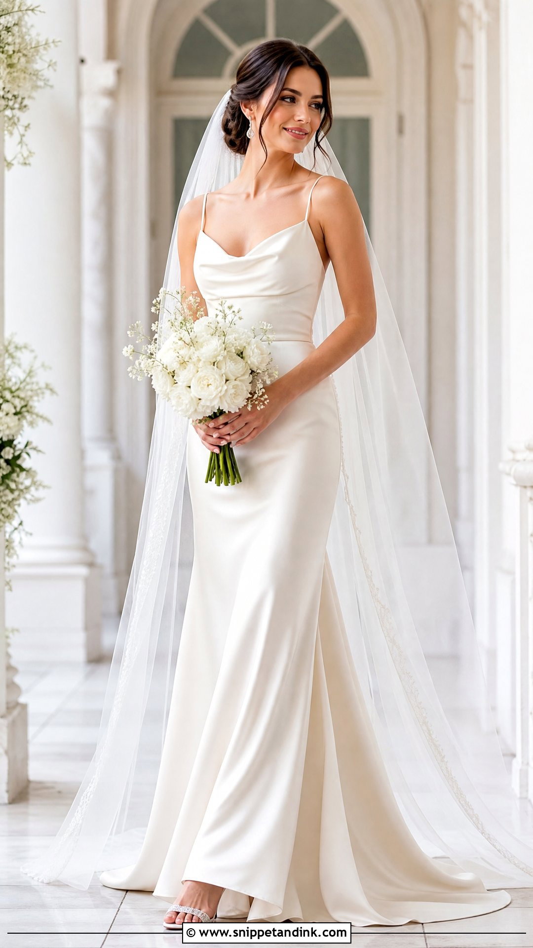 Silk Wedding Dress With Veil - Snippet and Ink - 25 Silky Wedding Dress Ideas