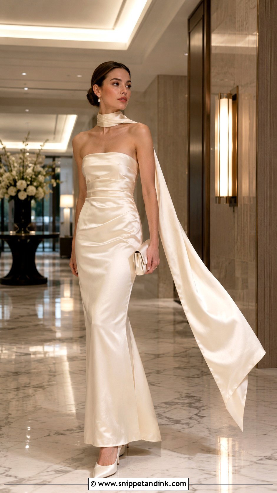 Silk Wedding Scarf With Strapless Gown - Snippet and Ink - 20 Wedding Scarf Styles