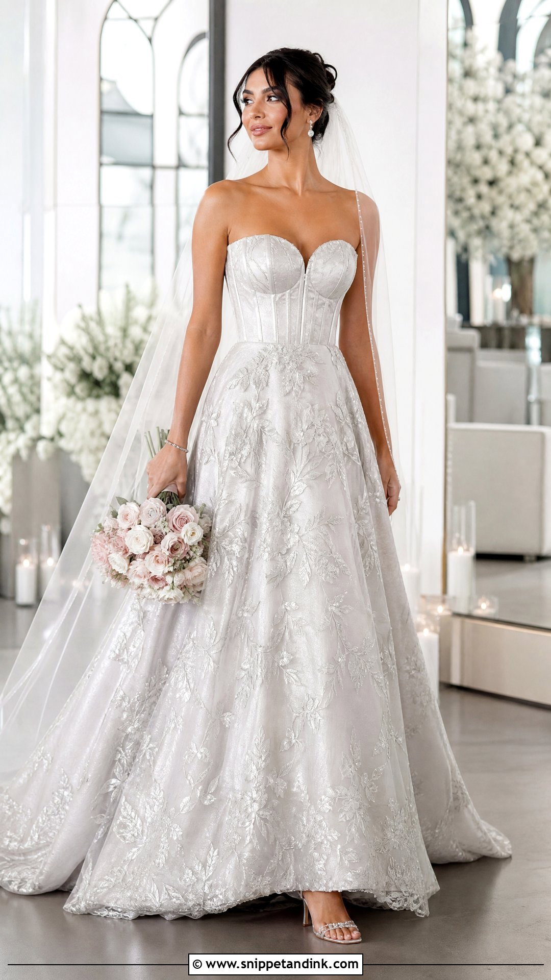 Silver A Line Bridal Dress With Corset Bodice - Snippet and Ink - 20 Silver Bridal Dress Ideas