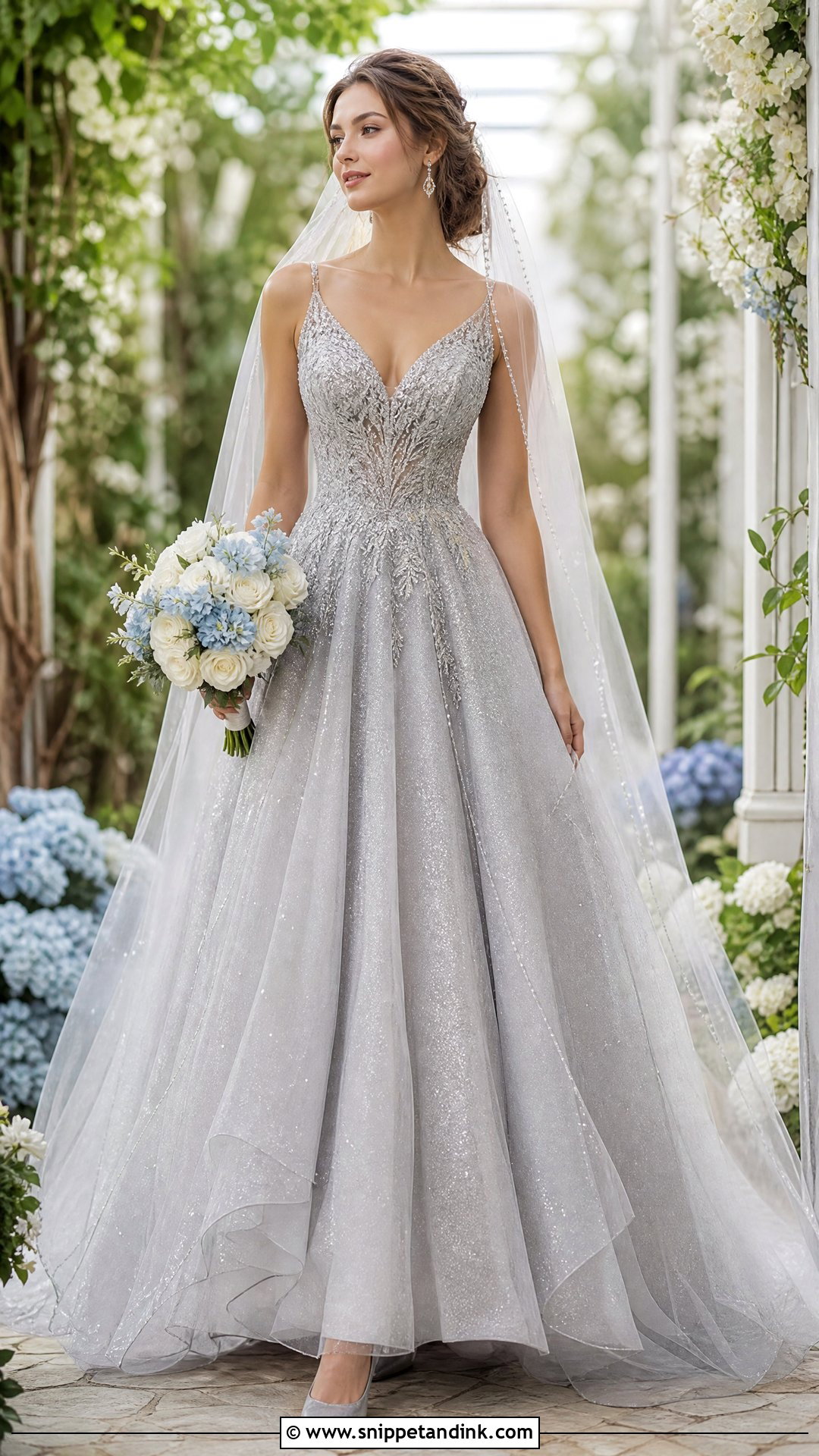 Silver A Line Tulle Wedding Dress - Snippet and Ink - 20 Silver Wedding Dresses