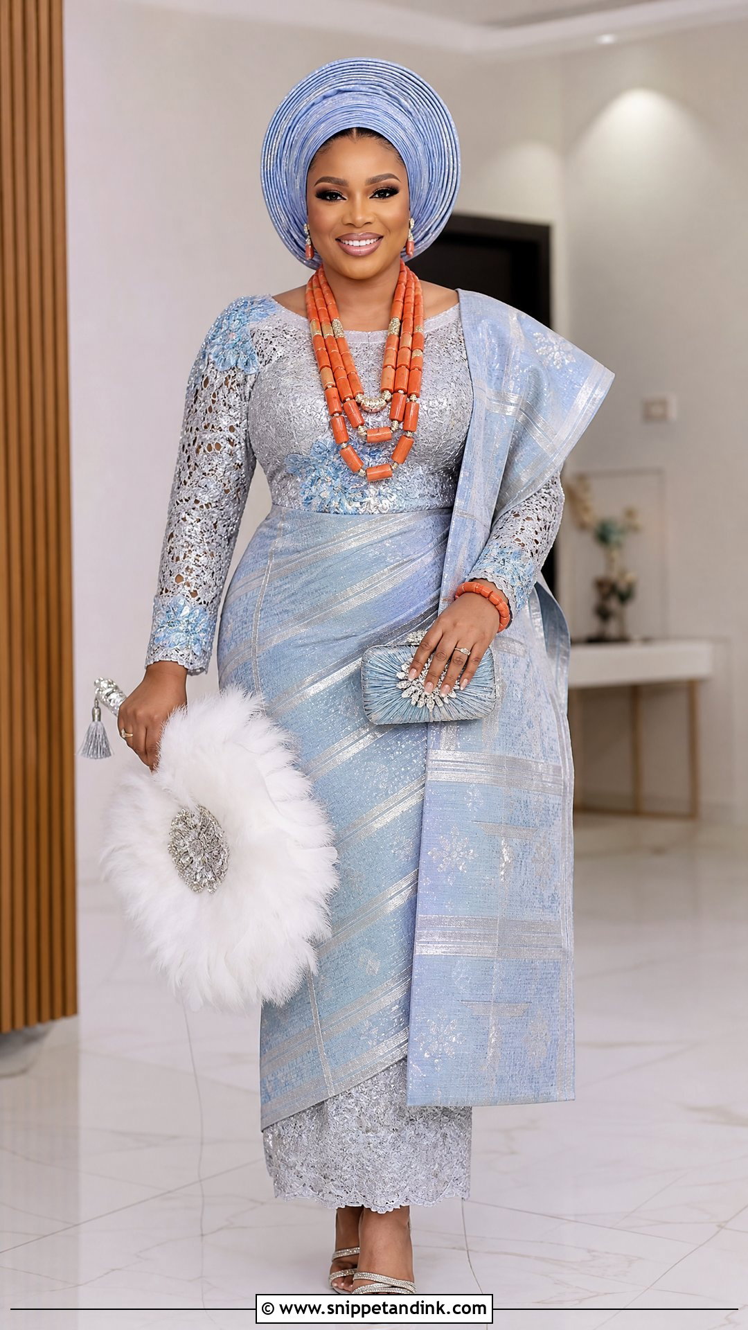 Silver And Blue Urhobo Bride Outfit - Snippet and Ink - 20 Urhobo Bride Ideas