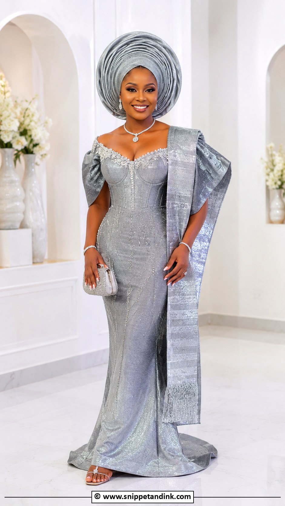 Silver Asooke Fitted Gown - Snippet and Ink - 25 Asooke Styles for Brides
