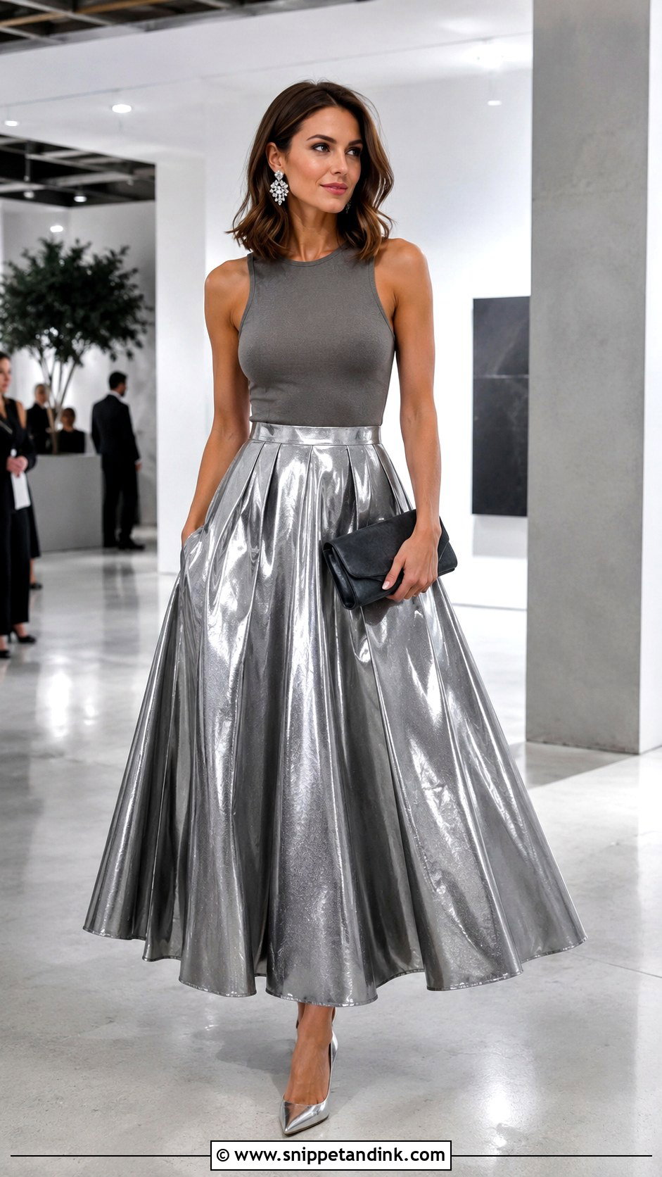 Silver Ball Gown Skirt And Gray Top Outfit - Snippet and Ink - 20 Ball Gown Skirt Ideas
