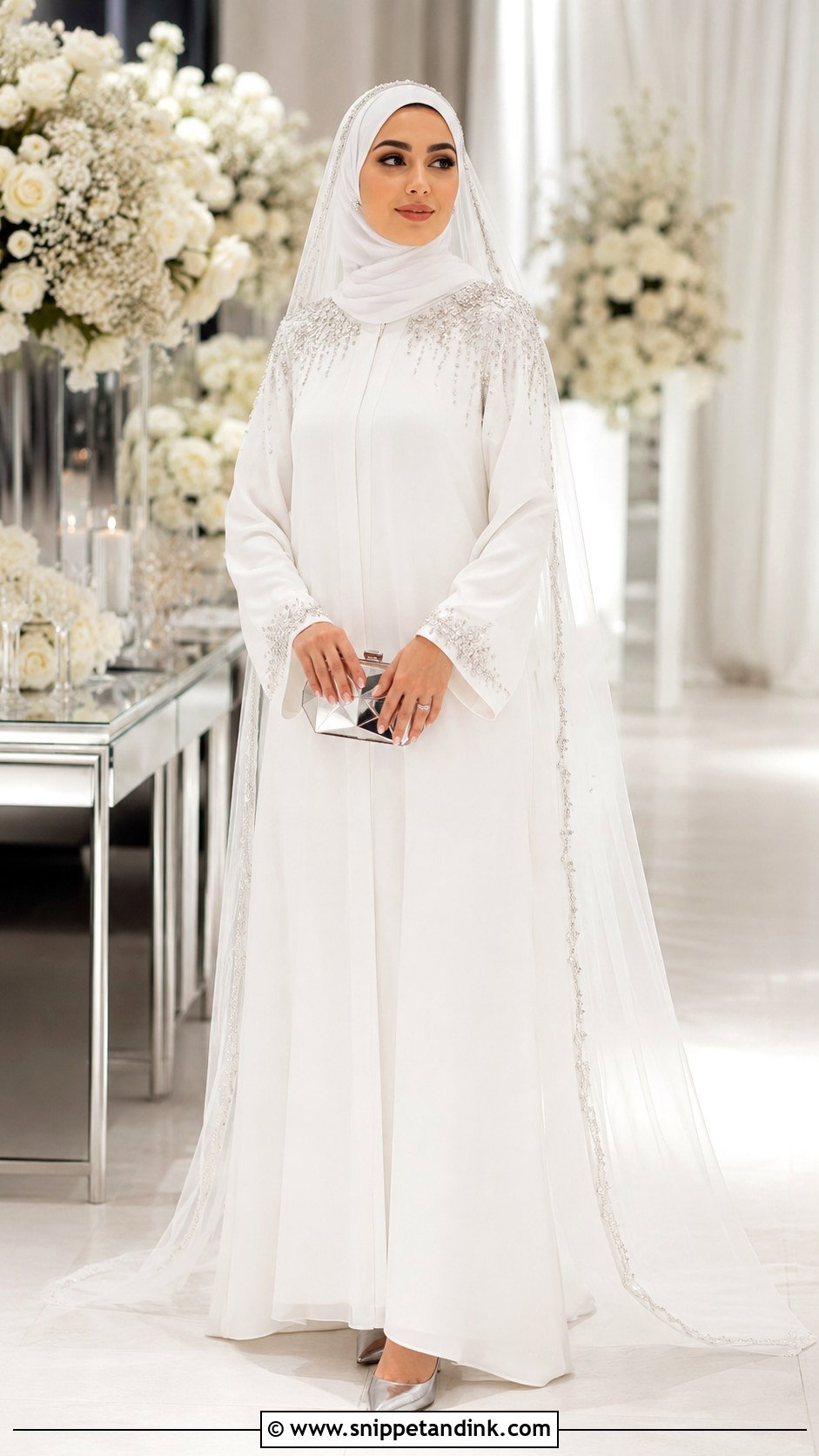 Silver Beaded Bride Abaya - Snippet and Ink - 20 Bride Abaya Ideas