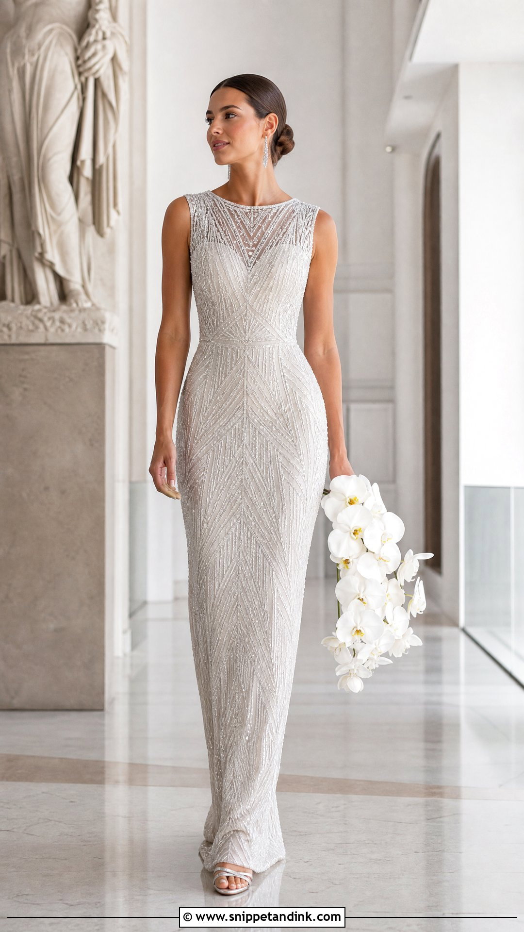 Silver Beaded Column Wedding Gown - Snippet and Ink - 20 Silver Wedding Gowns