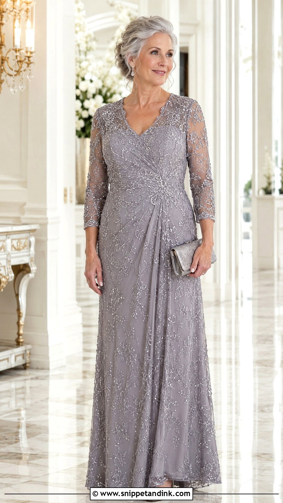 Silver Beaded Grandmother Of The Bride Gown - Snippet and Ink - 30 Grandmother of the Bride Dresses