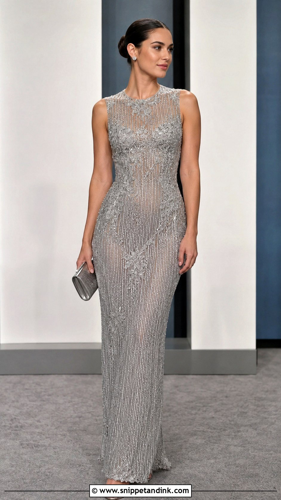 Silver Beaded Lace Column Gown - Snippet and Ink - 20 Beaded Lace Gown Ideas