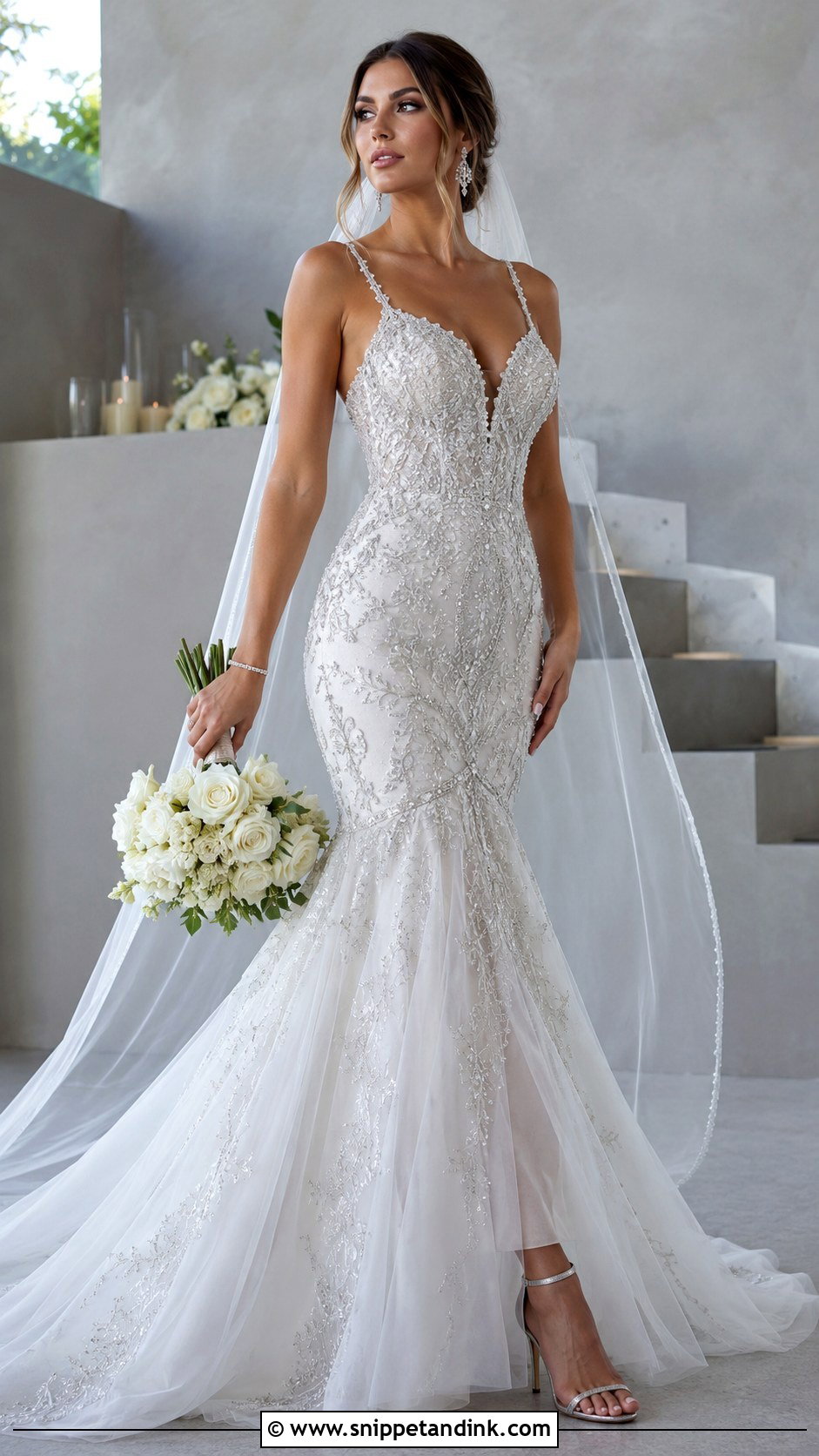 Silver Beaded Mermaid Wedding Dress - Snippet and Ink - 20 Mermaid Bling Wedding Dresses