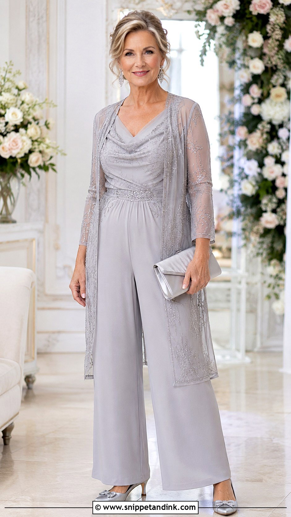 Silver Beaded Mother Of The Bride Jumpsuit - Snippet and Ink - 20 Elegant Wedding Jump Suites Ideas