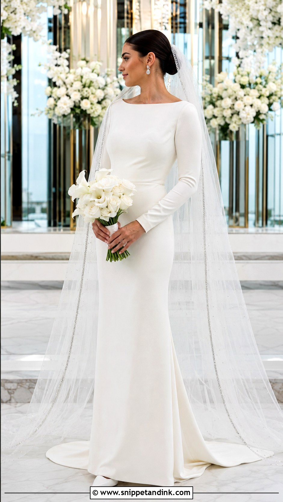 Silver Beaded Veil With Long Sleeve Dress - Snippet and Ink - 20 Beaded Veils