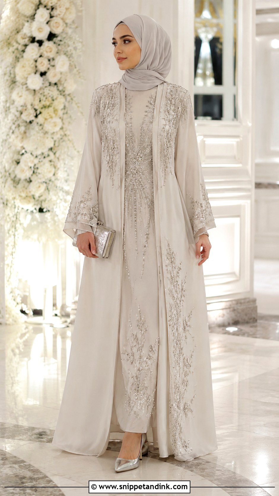 Silver Beaded Wedding Abaya Outfit - Snippet and Ink - 25 Abaya Wedding Dress Ideas