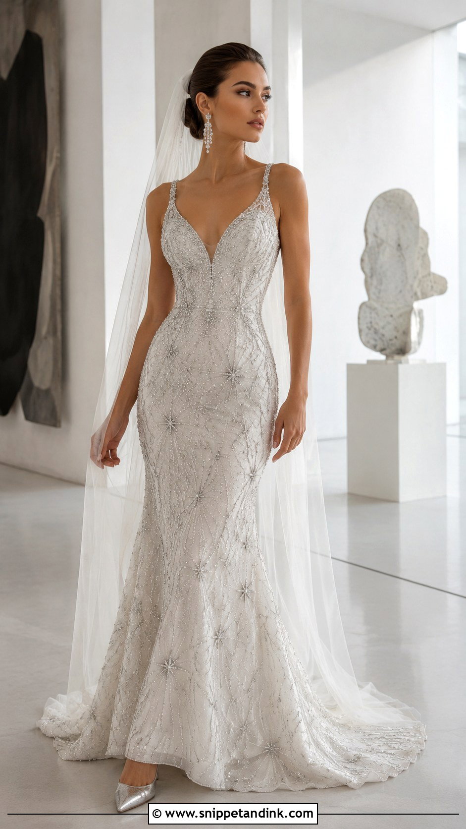 Silver Beaded Wedding Dress - Snippet and Ink - 20 Wedding Dress with Color Accents Ideas