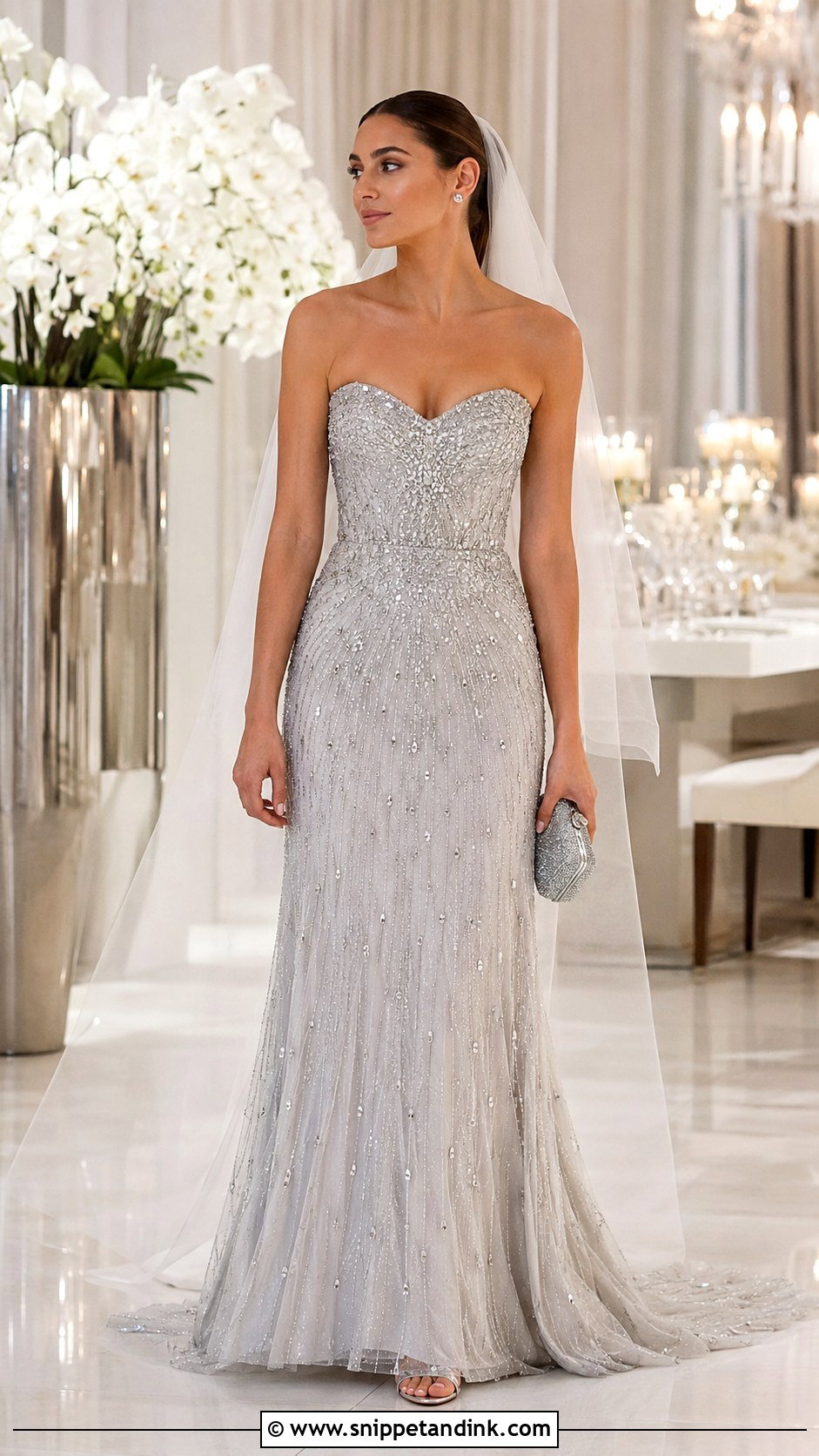 Silver Beaded Wedding Gown - Snippet and Ink - 20 Elegant Silver Wedding Gowns