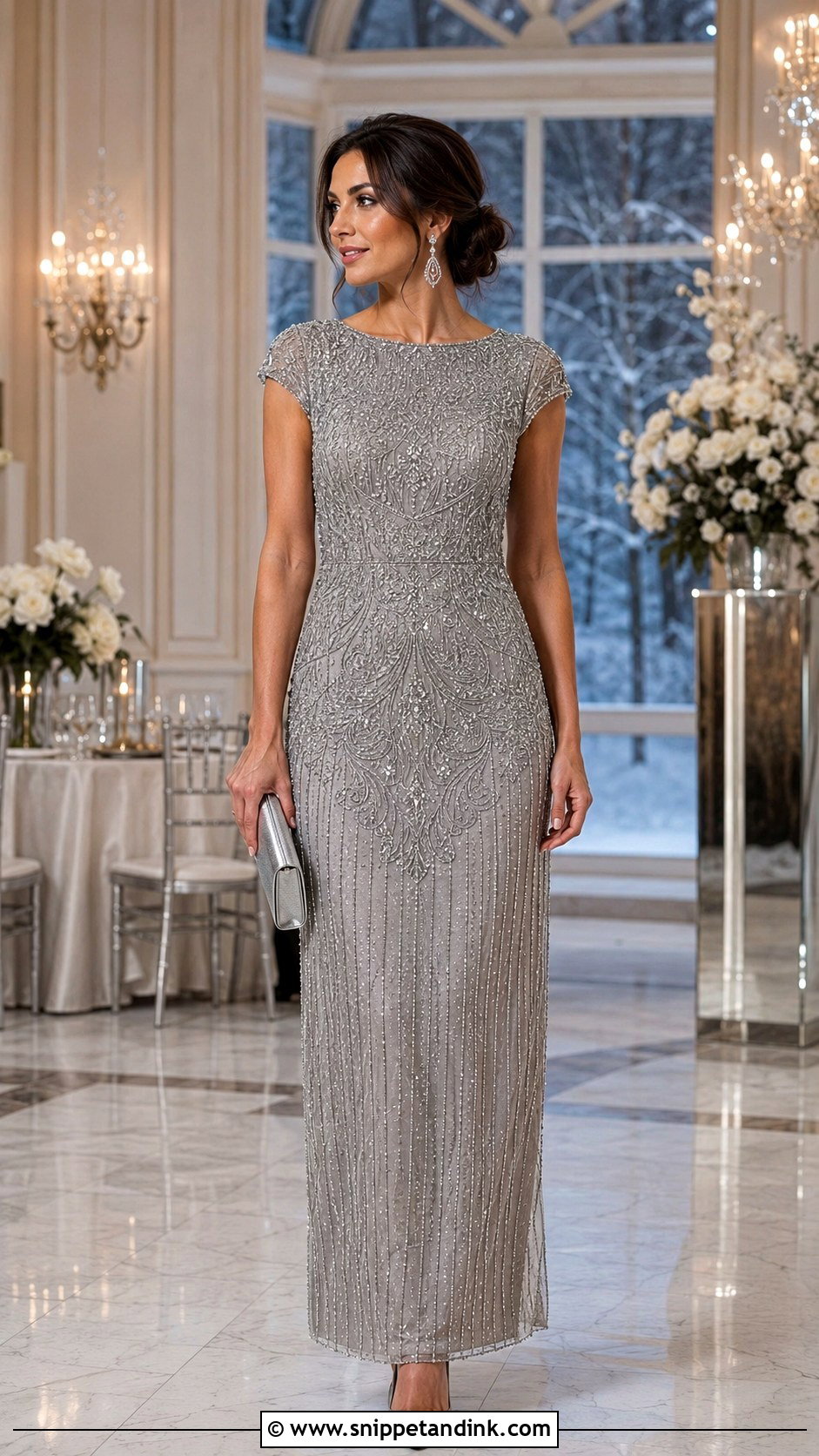 Silver Beaded Wedding Guest Gown - Snippet and Ink - 20 Black Tie Wedding Dresses