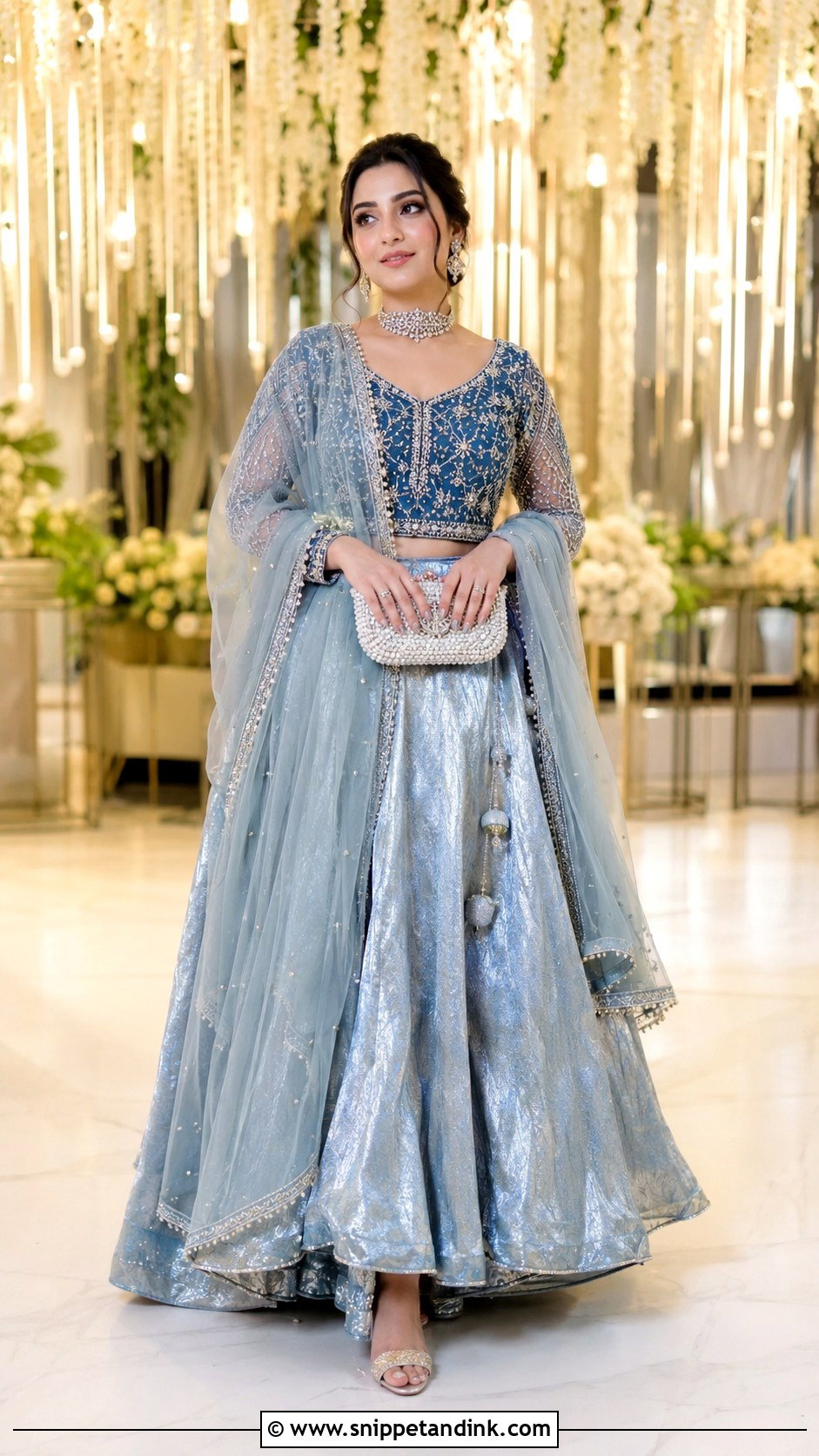 Silver Blue Tissue Lehenga - Snippet and Ink - 20 Blue Walima Dress Ideas