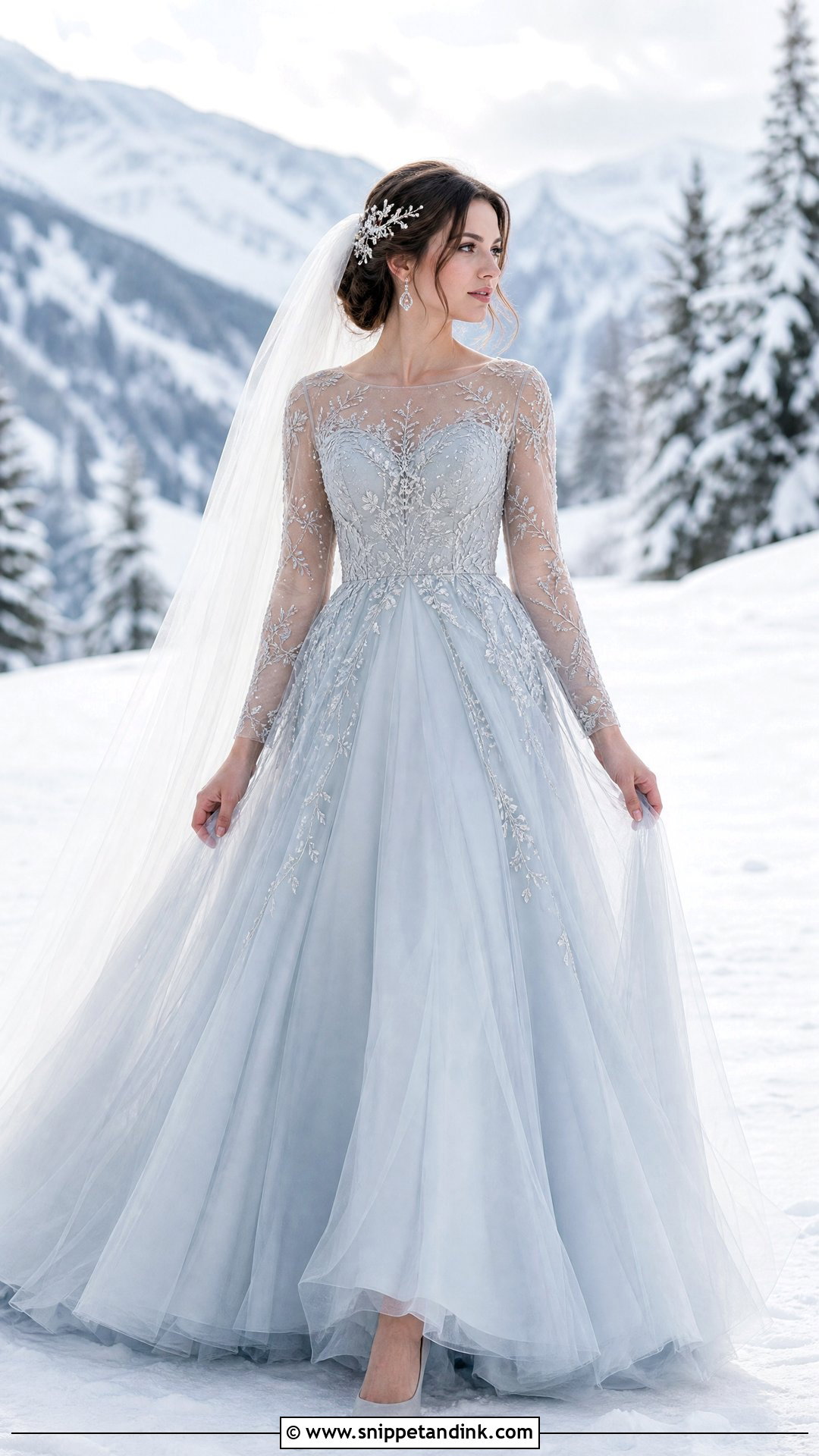 Silver Blue Winter Bridal Gown - Snippet and Ink - 20 Winter Bridal Ideas