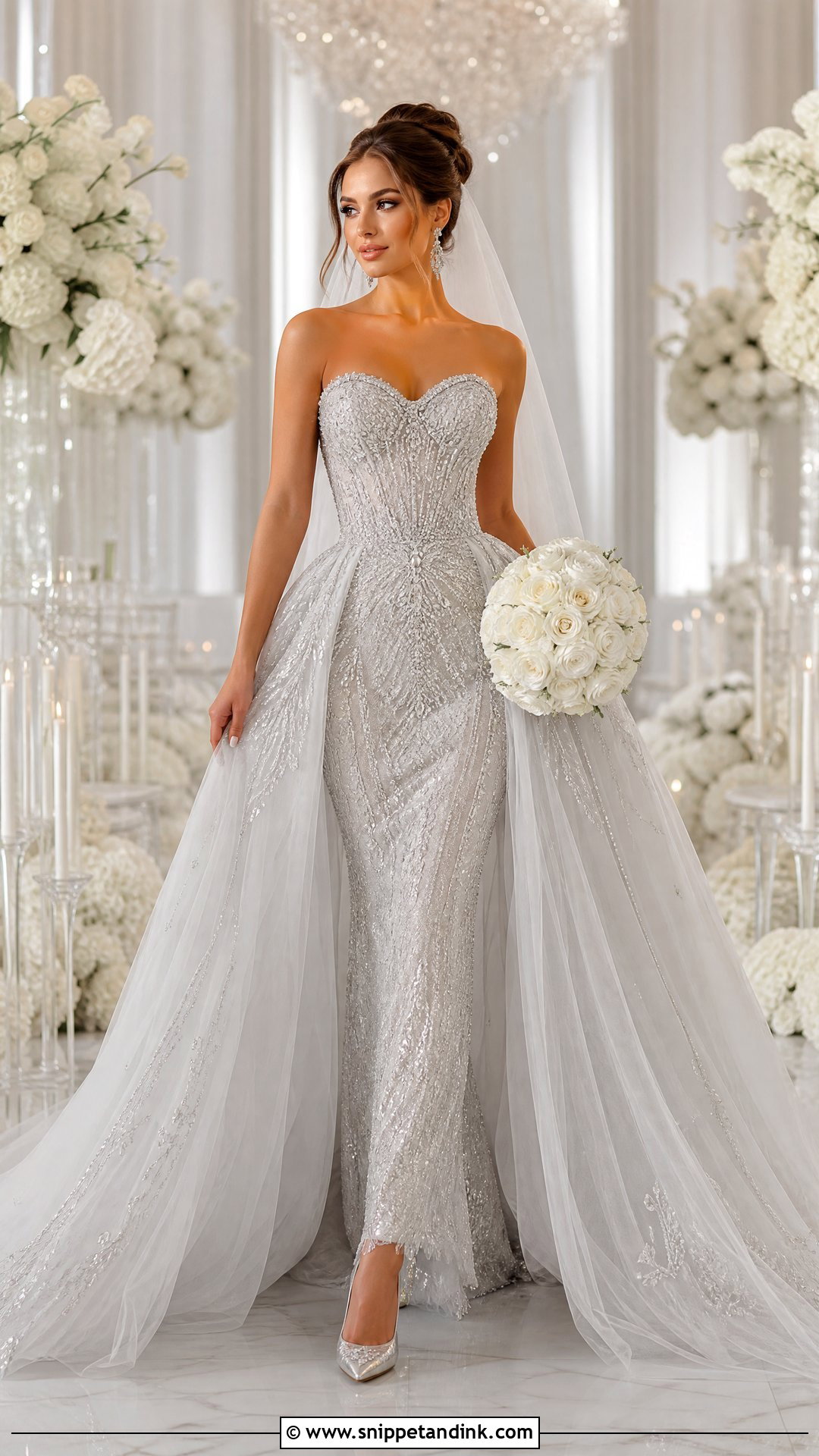 Silver Bridal Dress With Detachable Overskirt - Snippet and Ink - 20 Silver Bridal Dress Ideas