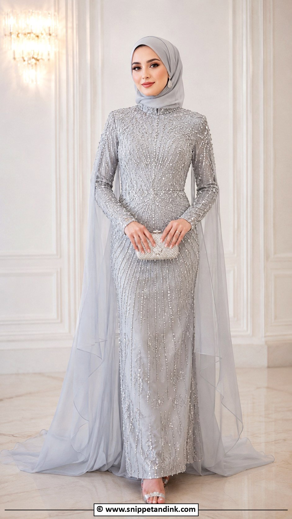 Silver Bridal Hijab With Crystal Dress - Snippet and Ink - 30 Bridal Hijab Styles