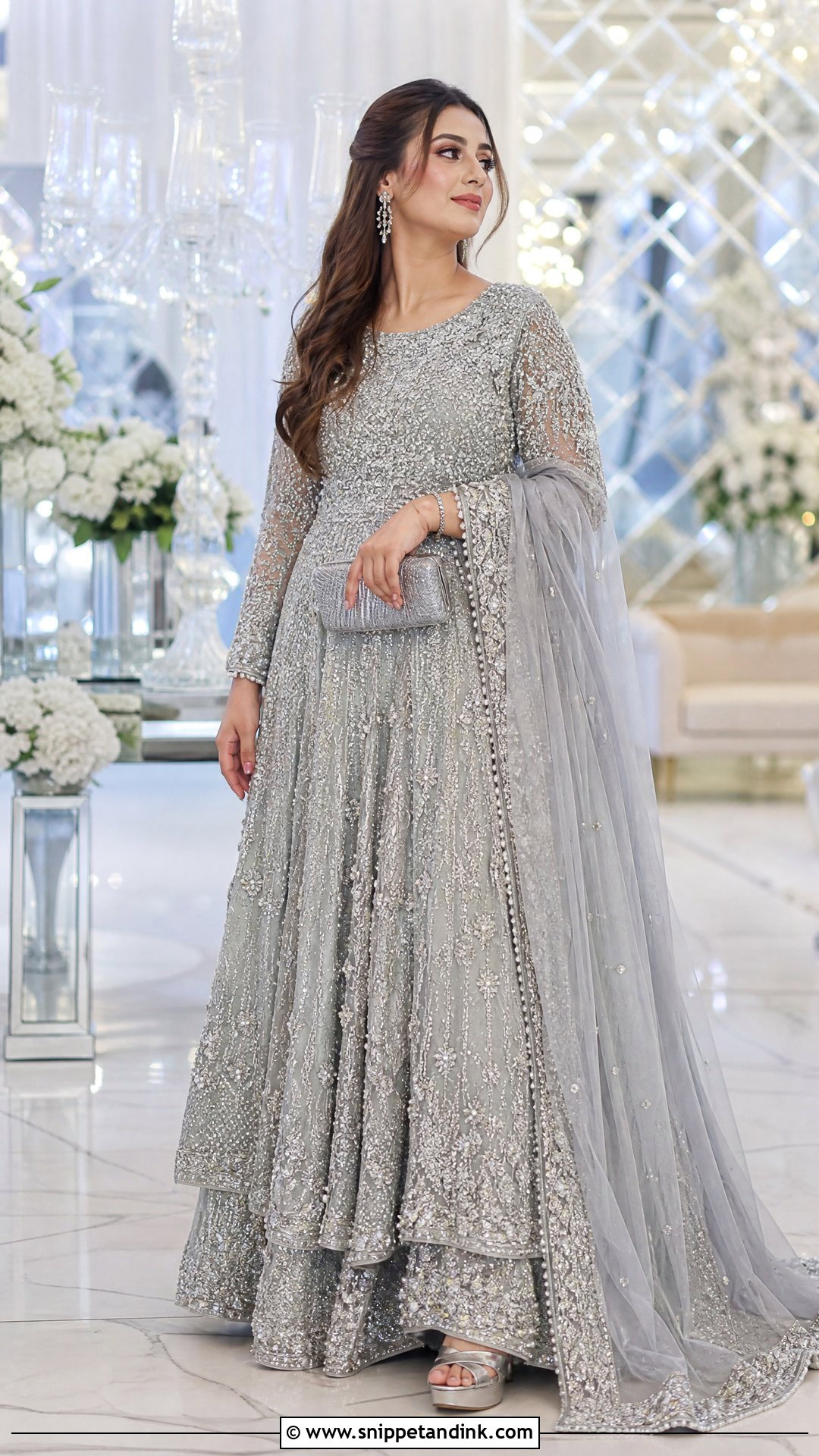 Silver Bridal Maxi For Walima - Snippet and Ink - 25 Latest Bridal Dresses Pakistan