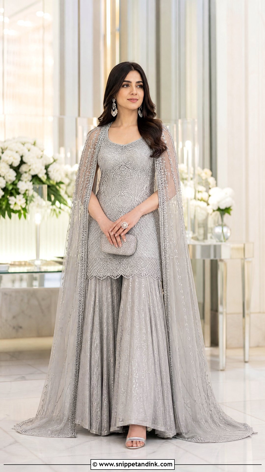 Silver Cape Bridal Sharara - Snippet and Ink - 20 Sharara for Bride Ideas