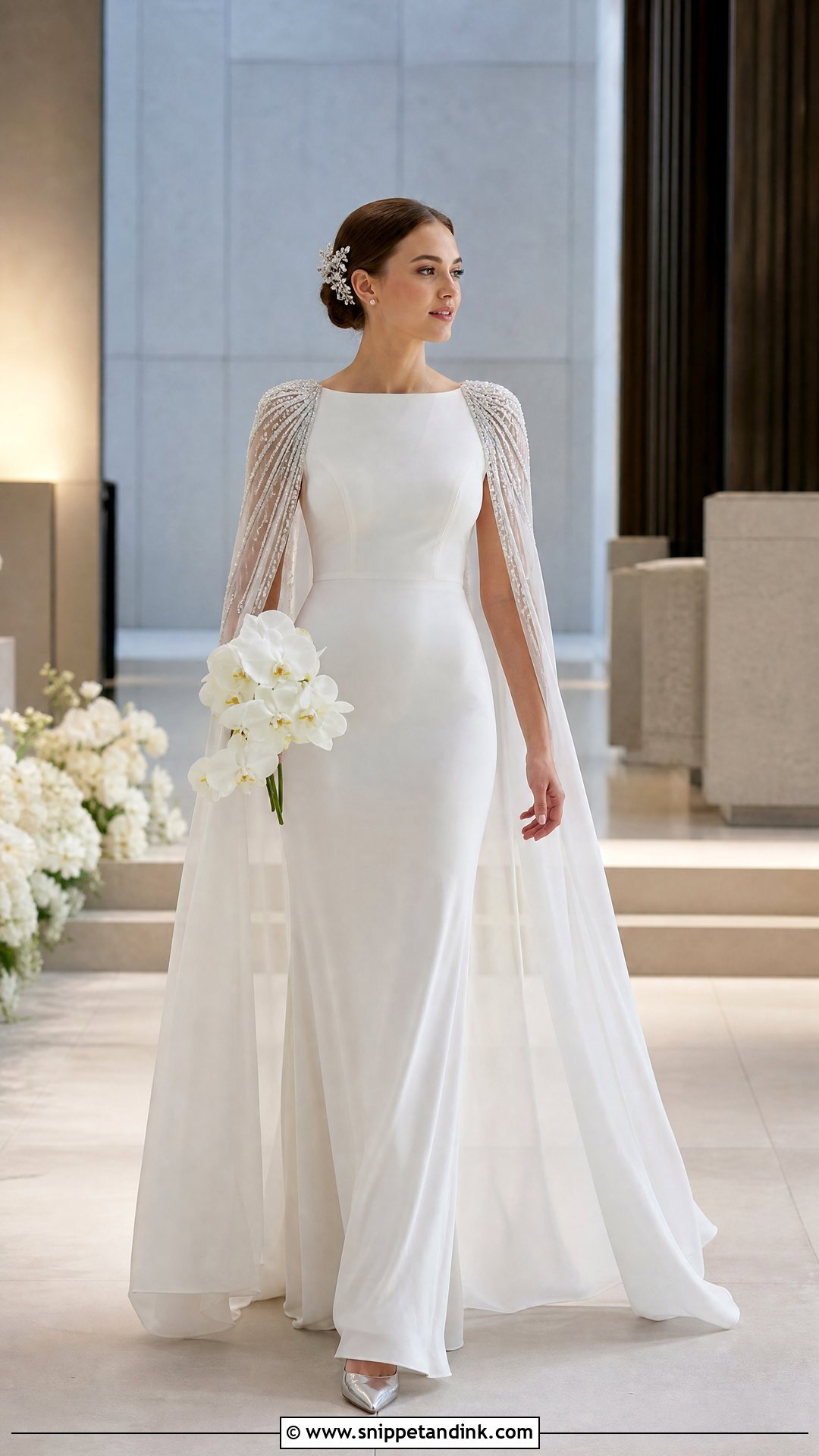 Silver Cape Sleeve Wedding Gown - Snippet and Ink - 20 Silver Wedding Gowns