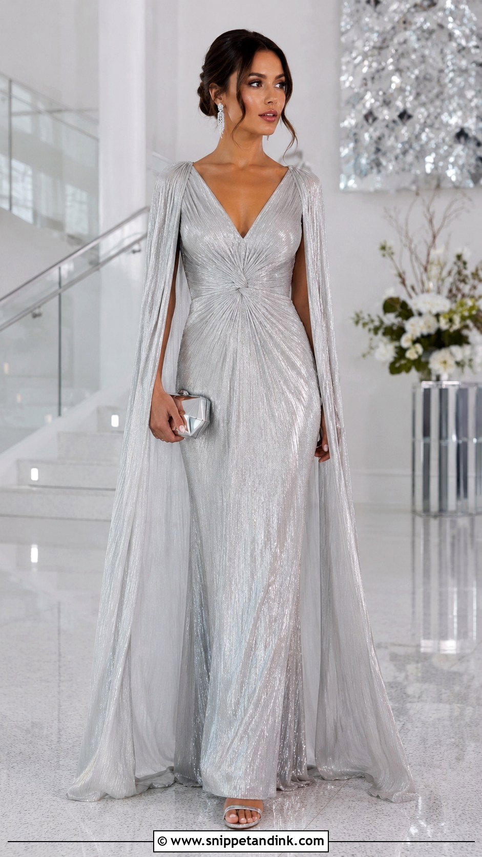 Silver Cape Sleeves Gown - Snippet and Ink - 25 Cape Sleeves Gown