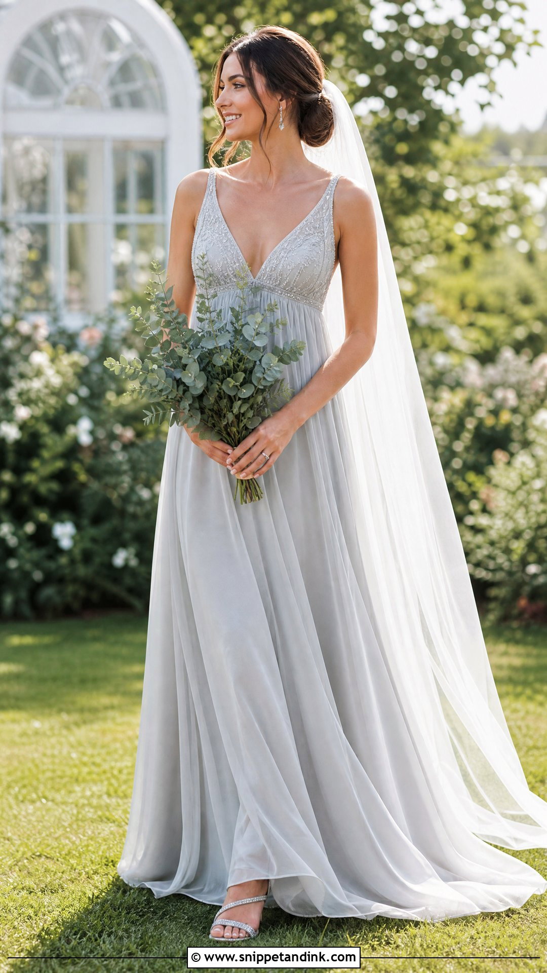 Silver Chiffon Empire Waist Wedding Gown - Snippet and Ink - 20 Silver Wedding Gowns
