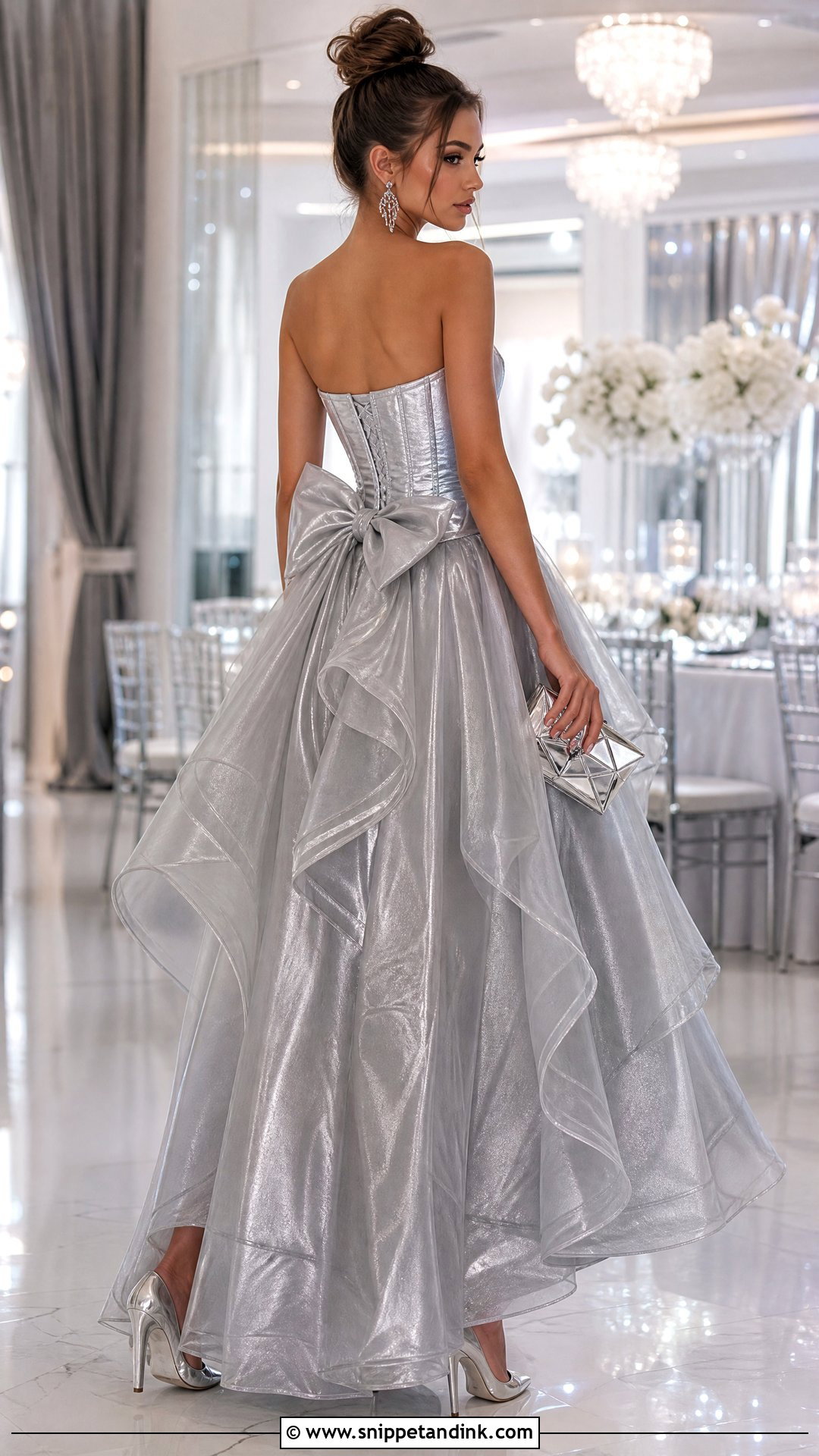 Silver Corset Gown With Back Bow - Snippet and Ink - 20 Gown with Bow At the Back Ideas
