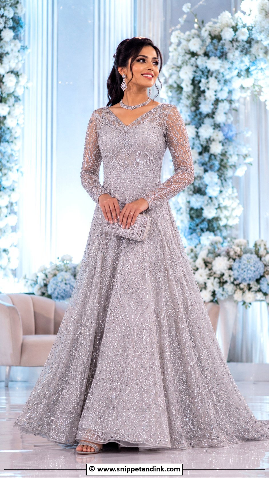 Silver Crystal Reception Gown - Snippet and Ink - 25 Indian Receptions Bridal Gowns