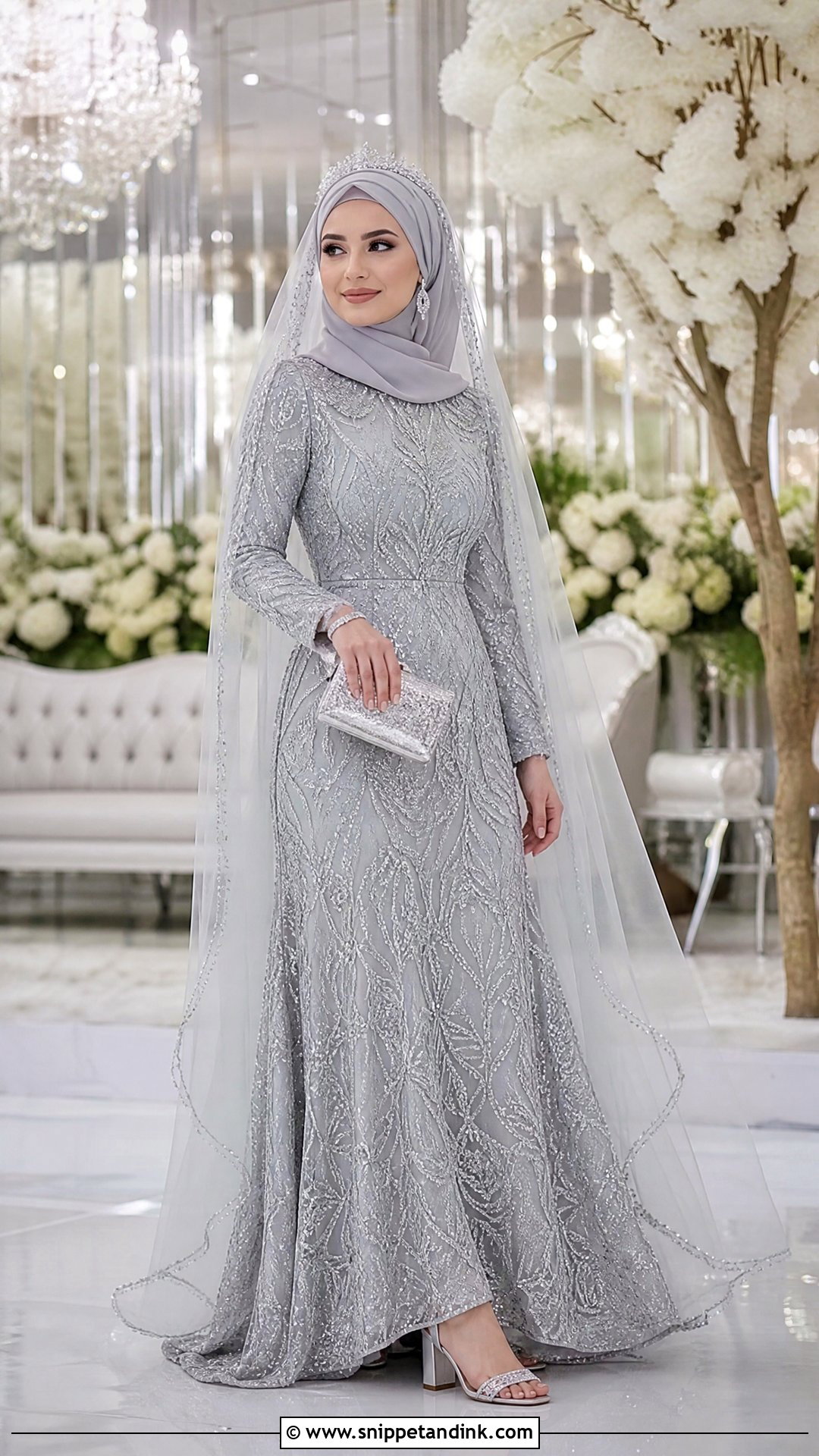Silver Embellished Gown Hijab Dulhan Look - Snippet and Ink - 20 Hijab Dulhan Ideas
