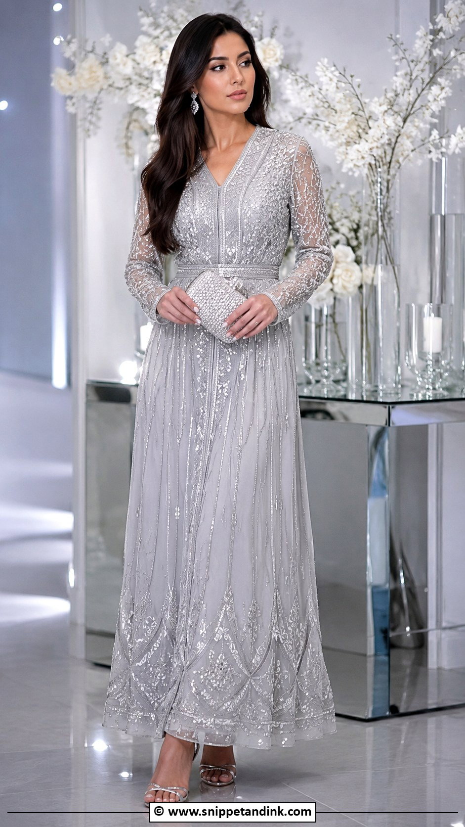 Silver Embellished Henna Night Dress - Snippet and Ink - 30 Henna Night Dress Ideas