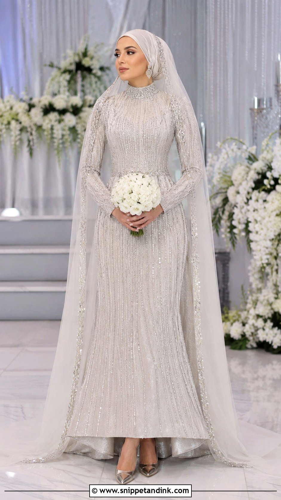 Silver Embellished Hijabi Bride Dress - Snippet and Ink - 20 Hijabi Bride Dress Ideas