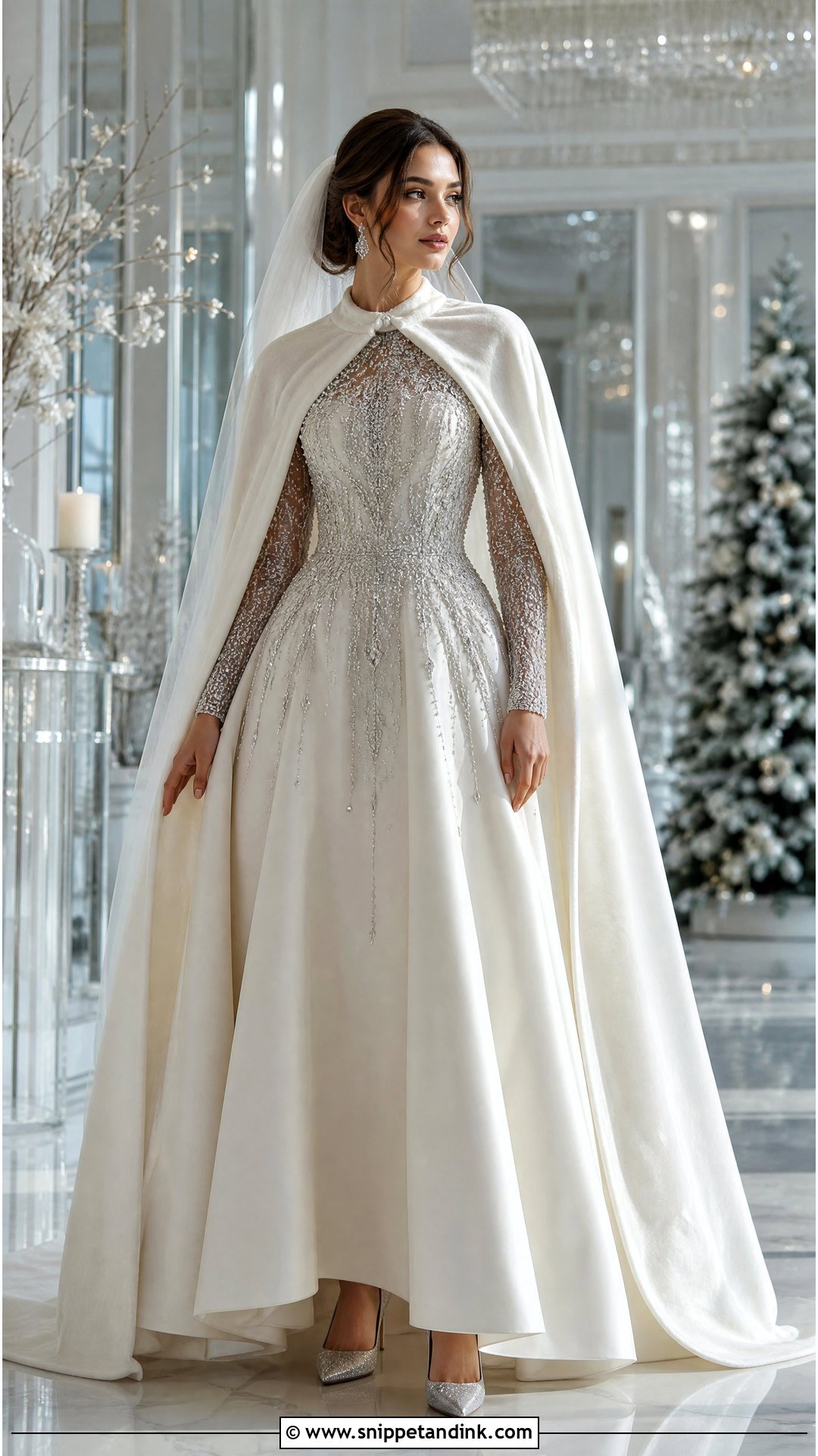 Silver Embellished Winter Bride Outfit - Snippet and Ink - 20 Winter Bride Outfits